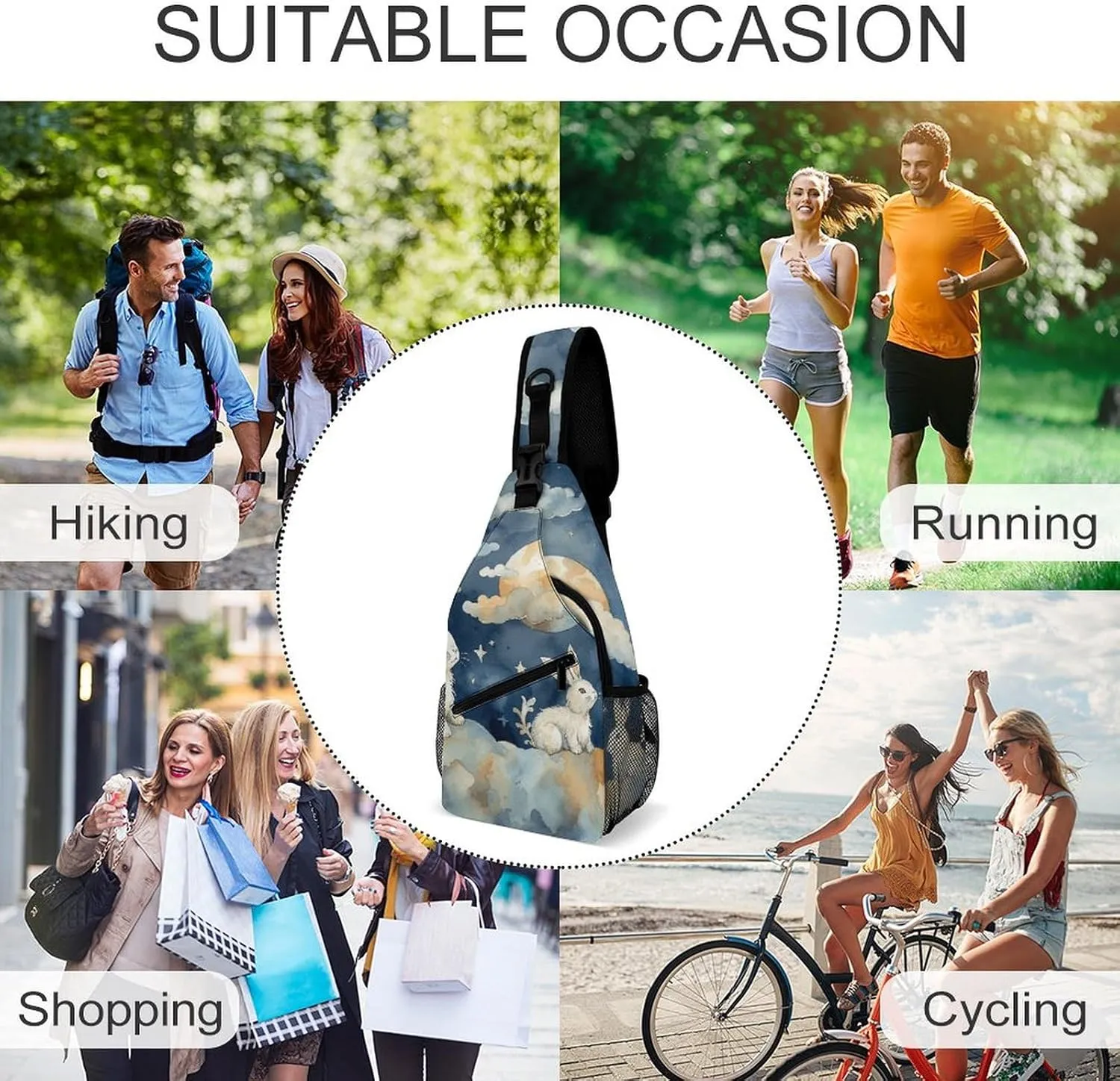Small Crossbody Sling Backpack Smooth Round Rock Chest Bags for Traveling Chest Fashion Shoulder Bag