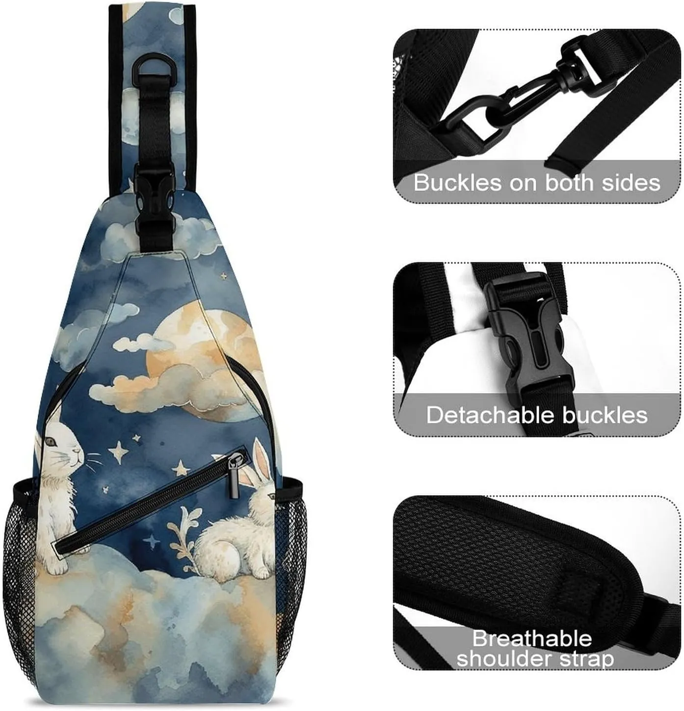 Small Crossbody Sling Backpack Smooth Round Rock Chest Bags for Traveling Chest Fashion Shoulder Bag