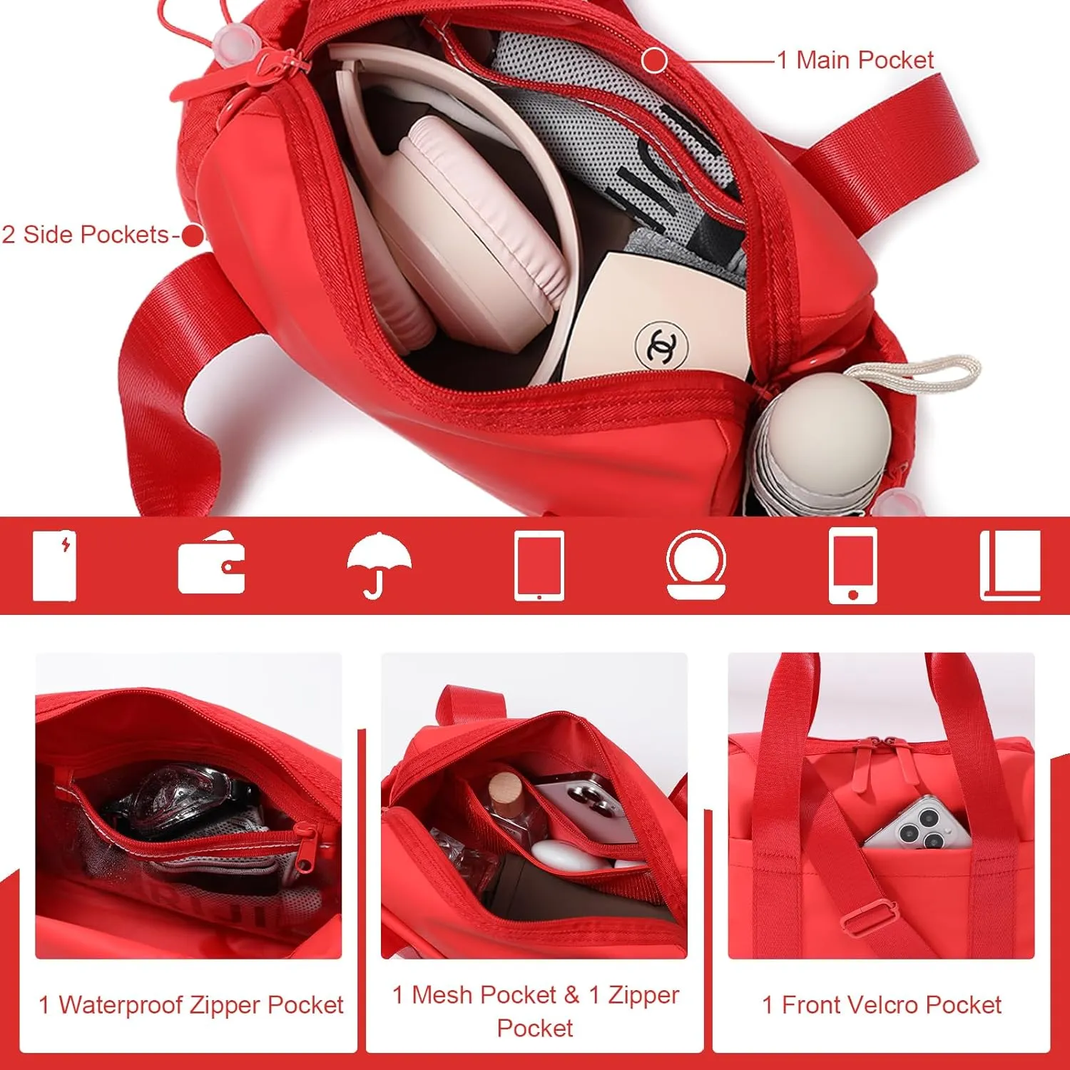 Small Gym Bag for Women, Mini Crossbody Gym Duffle Bag with Wet Compartment, Carry on Gym Tote Bag for Workout Dance Sport Travel (Red)
