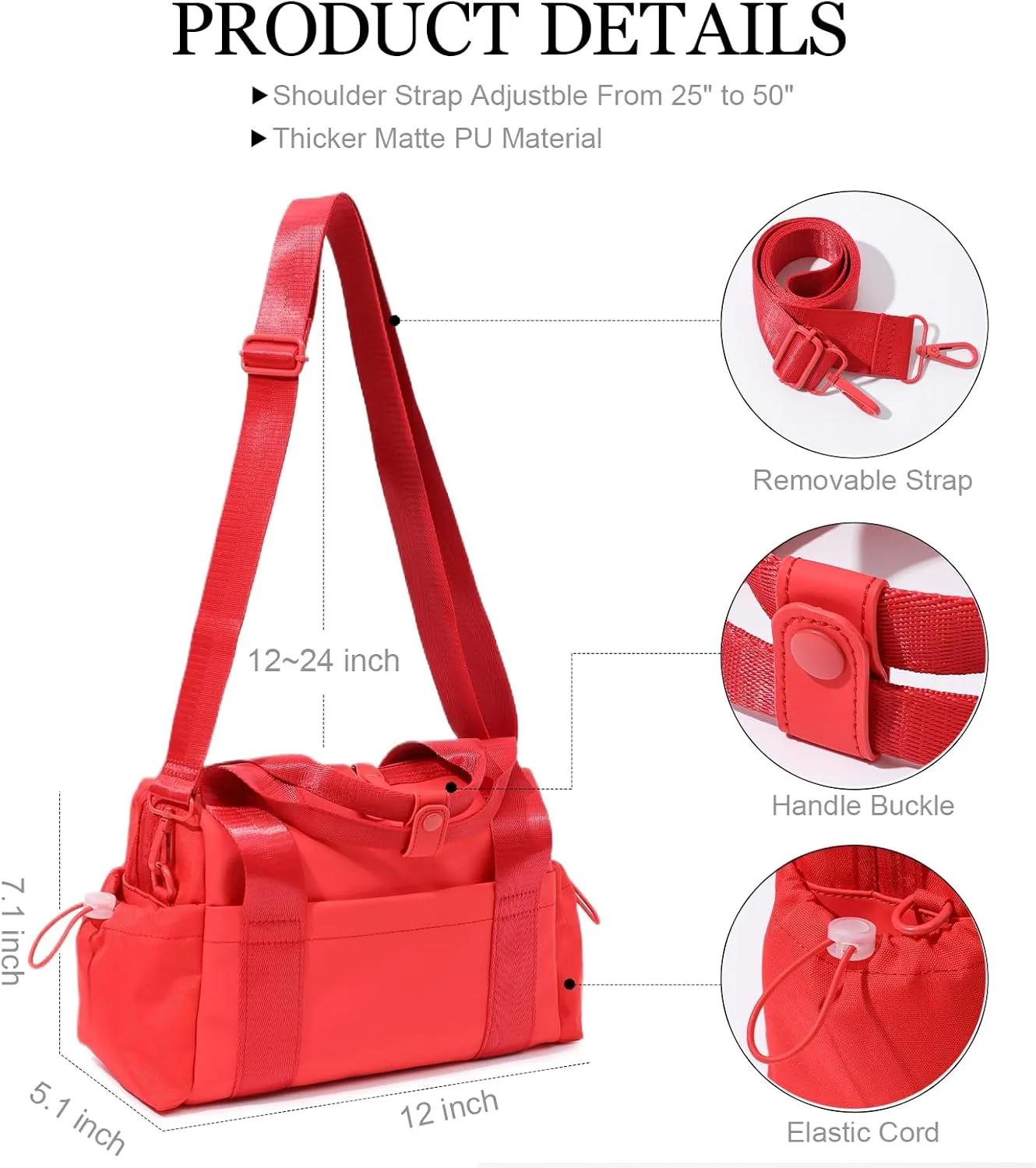 Small Gym Bag for Women, Mini Crossbody Gym Duffle Bag with Wet Compartment, Carry on Gym Tote Bag for Workout Dance Sport Travel (Red)