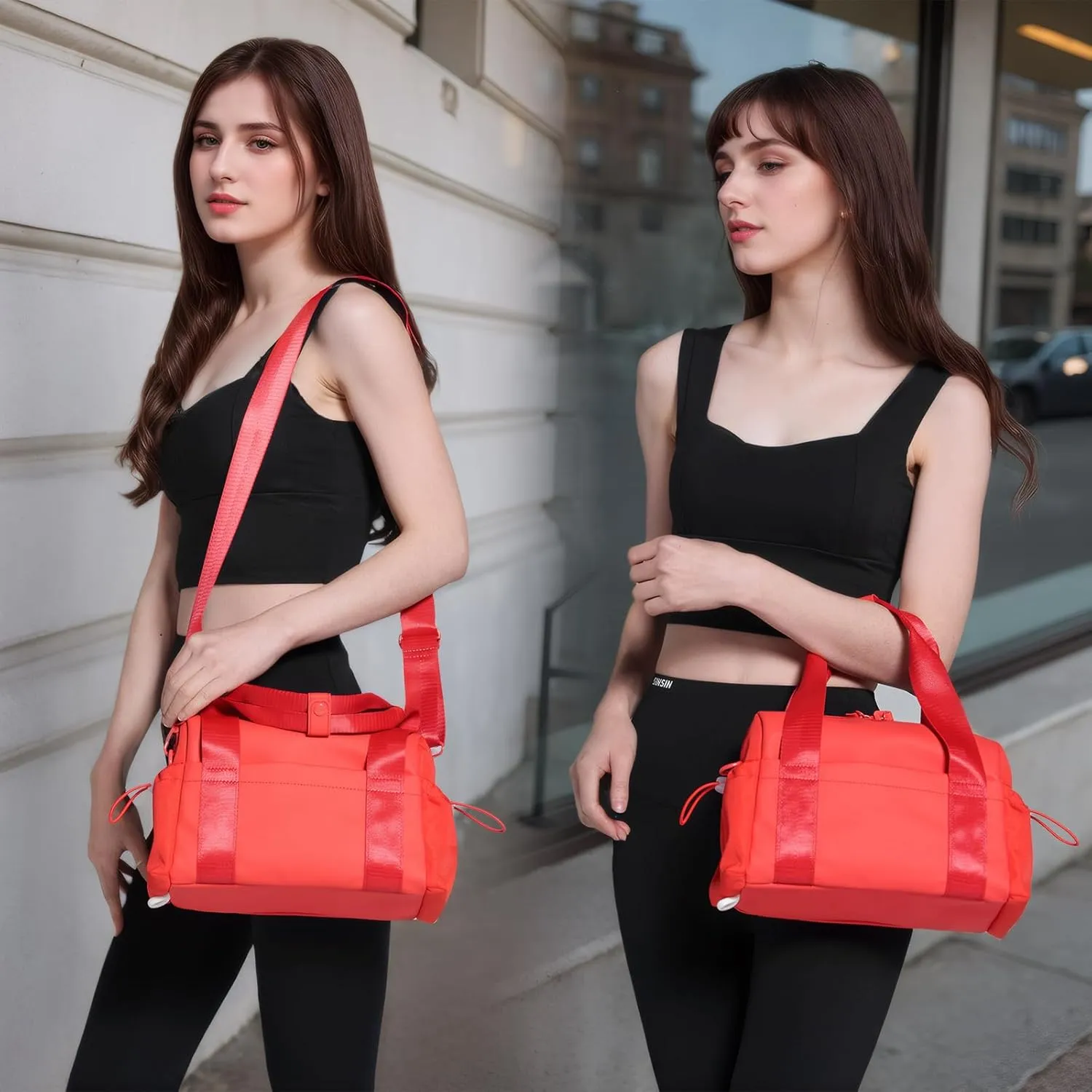 Small Gym Bag for Women, Mini Crossbody Gym Duffle Bag with Wet Compartment, Carry on Gym Tote Bag for Workout Dance Sport Travel (Red)