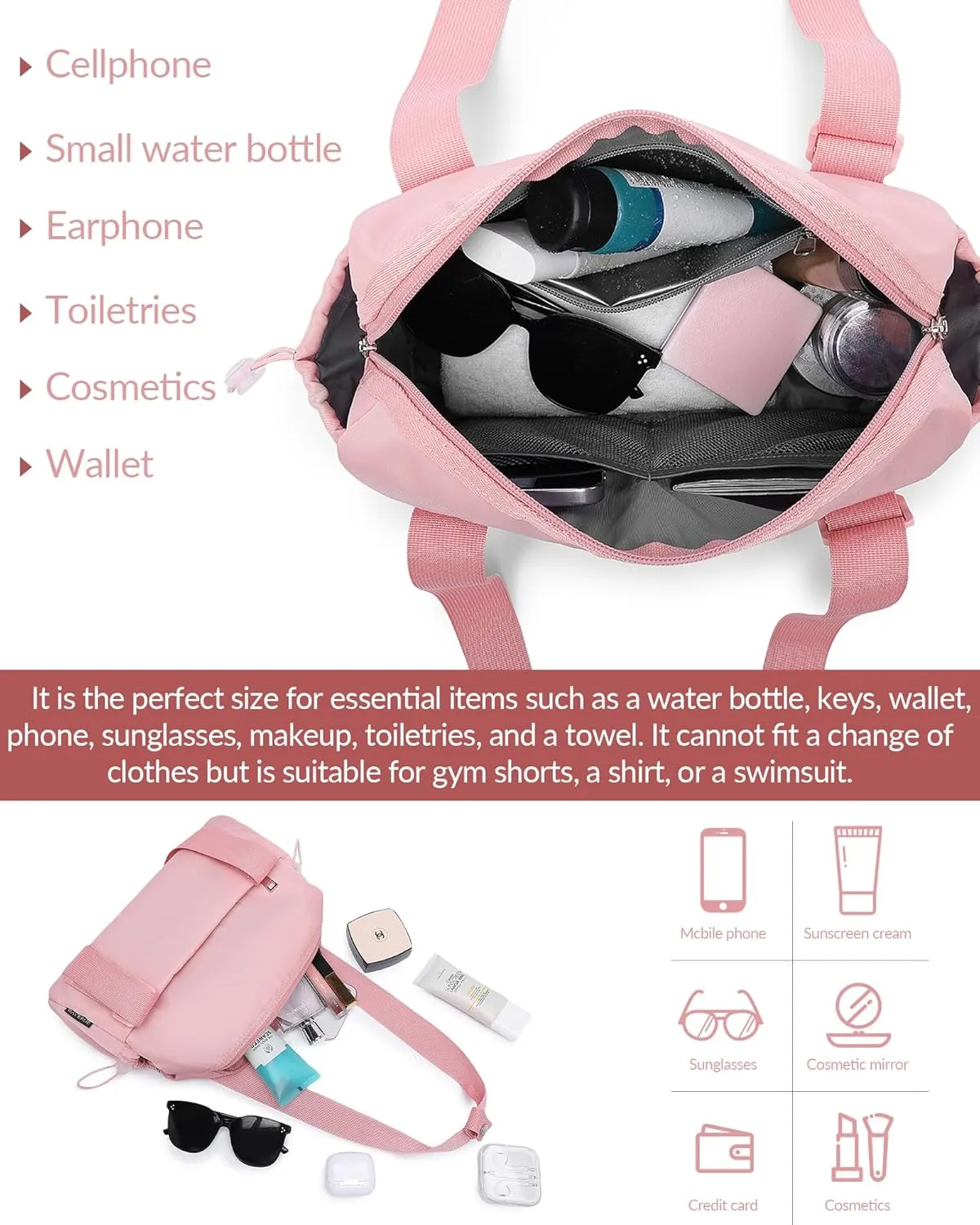 Small Gym Bag for Women Mini Duffle Bag with Wet Compartment, Lightweight Waterproof Cute Tote for Girls Workout Sport Travel