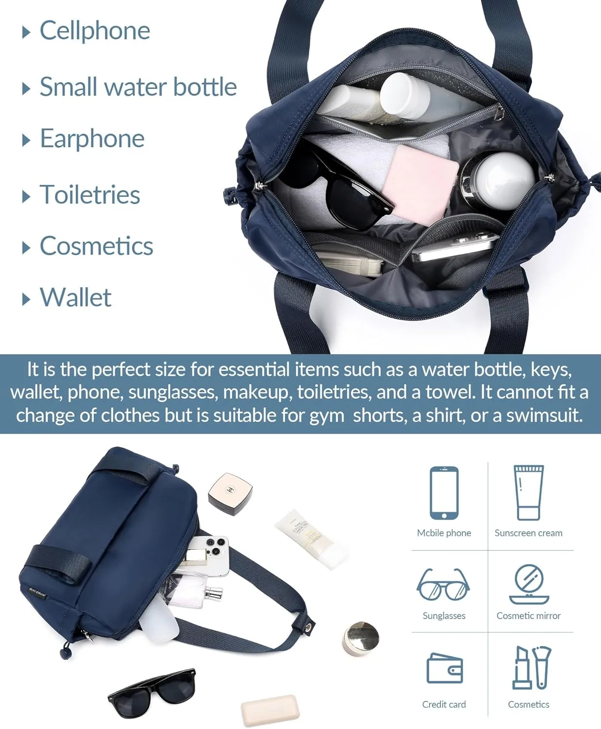 Small Gym Bag for Women Mini Duffle Bag with Wet Compartment, Lightweight Waterproof Cute Tote for Girls Workout Sport Travel,Blue