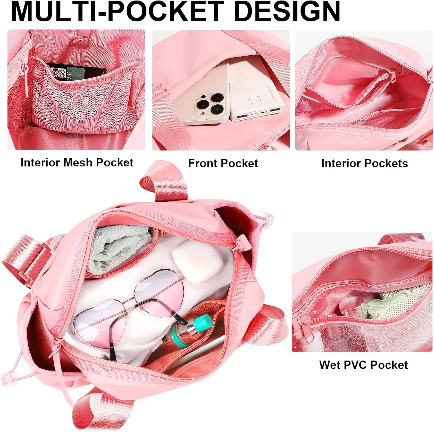 Small Gym Bag for Women - Mini Gym Duffle Bag 4 PCS Set with Wet Compartment, Small Travel Tote Cute Workout Sport Bag with Toiletry Cosmetic Silicone Travel Bottles