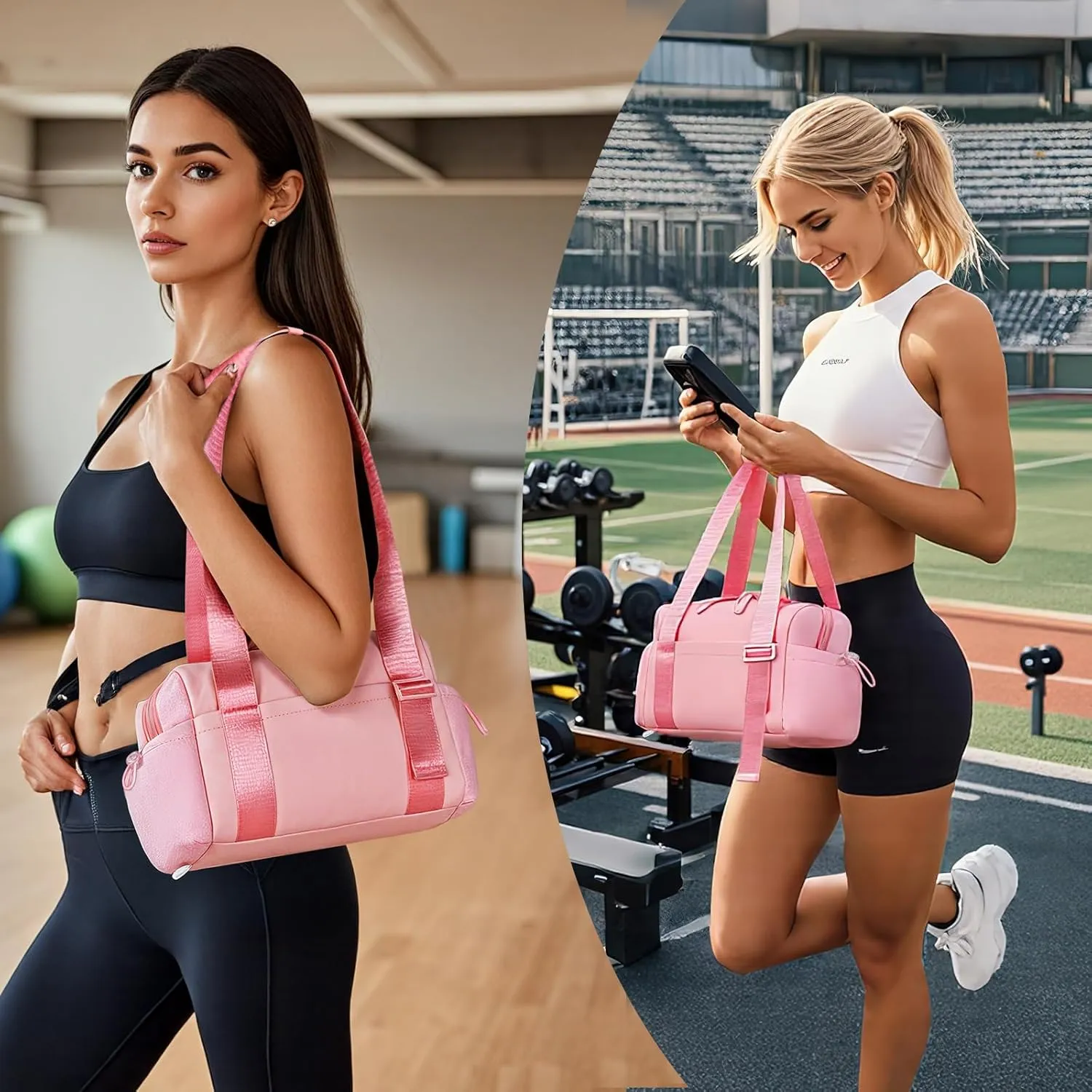 Small Gym Bag for Women - Mini Gym Duffle Bag 4 PCS Set with Wet Compartment, Small Travel Tote Cute Workout Sport Bag with Toiletry Cosmetic Silicone Travel Bottles
