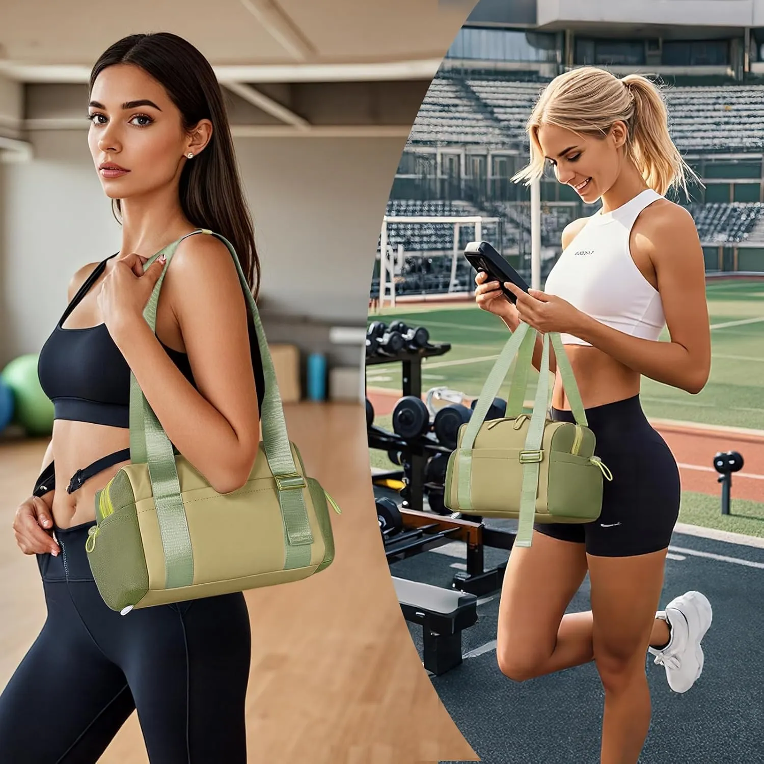 Small Gym Bag for Women - Mini Gym Duffle Bag 4 PCS Set with Wet Compartment, Small Travel Tote Cute Workout Sport Bag with Toiletry Cosmetic Silicone Travel Bottles