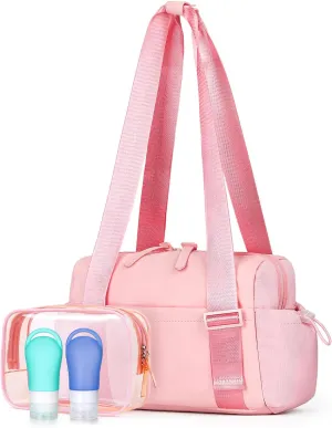 Small Gym Bag for Women - Mini Gym Duffle Bag 4 PCS Set with Wet Compartment, Small Travel Tote Cute Workout Sport Bag with Toiletry Cosmetic Silicone Travel Bottles