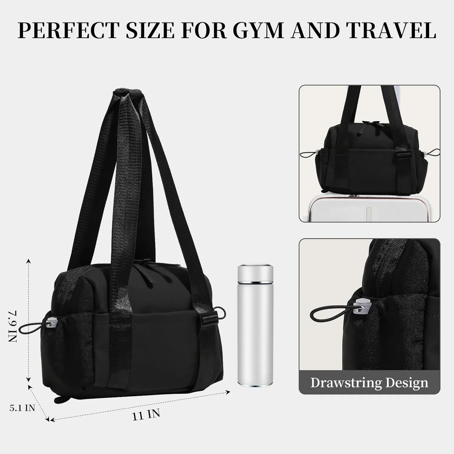 Small Gym Bag for Women Mini Gym Duffle Bag with Wet Compartment,mini duffle Tote Bag small duffle bag for Workout/Sport/Travel (Black)