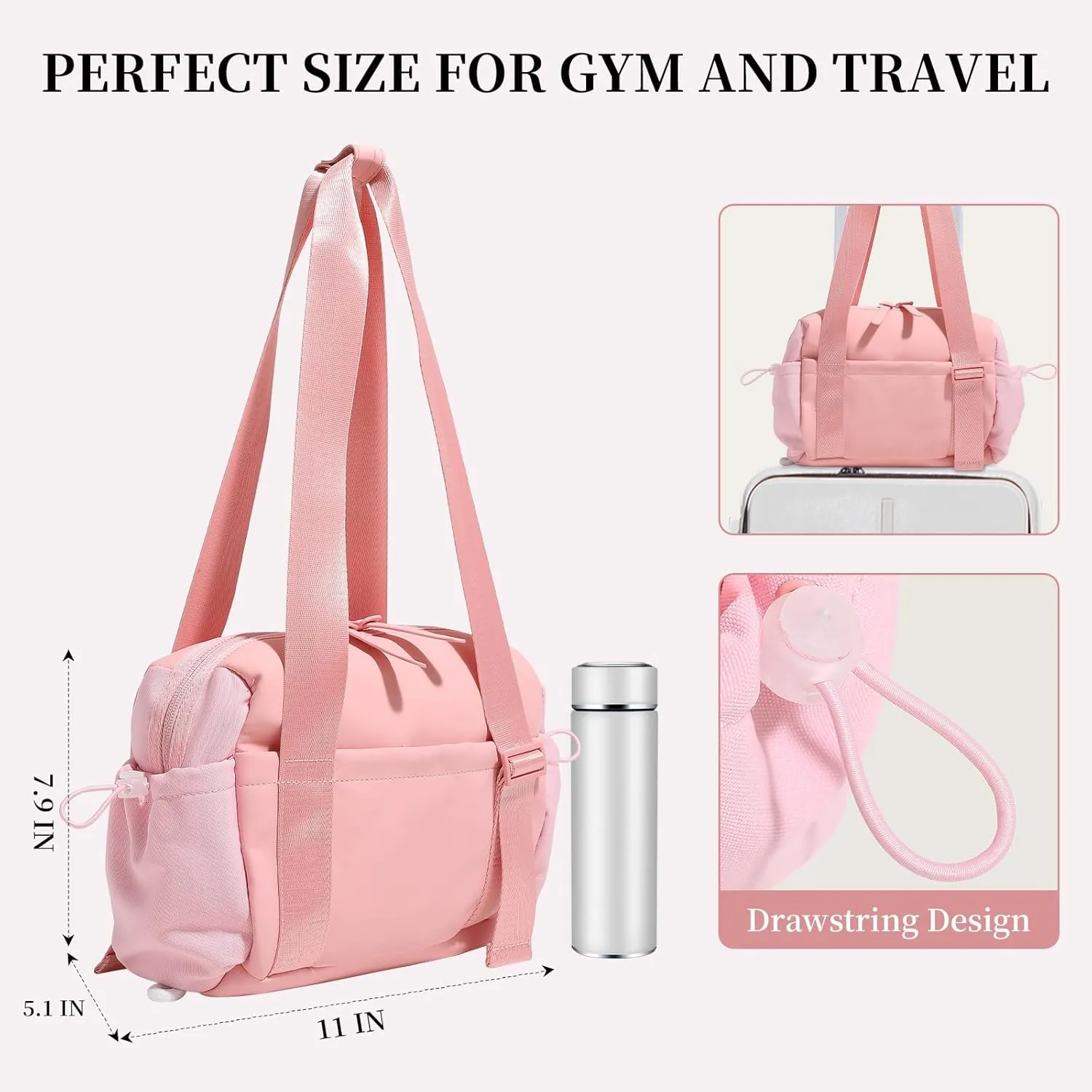 Small Gym Bag for Women Mini Gym Duffle Bag with Wet Compartment,mini duffle Tote Bag small duffle bag for Workout/Sport/Travel (Pink)