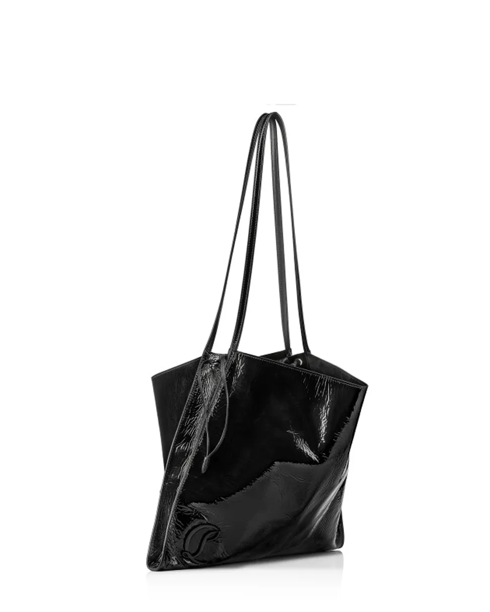 Small Le 54 Patent Leather Drawstring Tote in Black