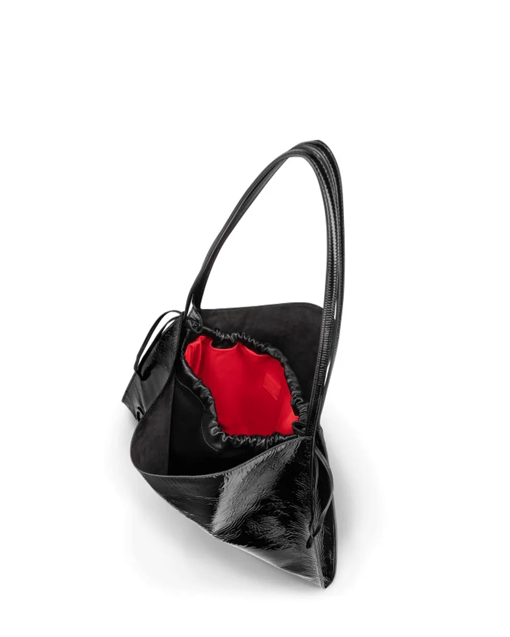 Small Le 54 Patent Leather Drawstring Tote in Black