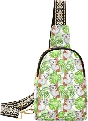Small Sling Bag Bird Jugle Summer Leather Crossbody Bag Tropical Leaf Floral Trendy Fashion Waist PacksChest Bag