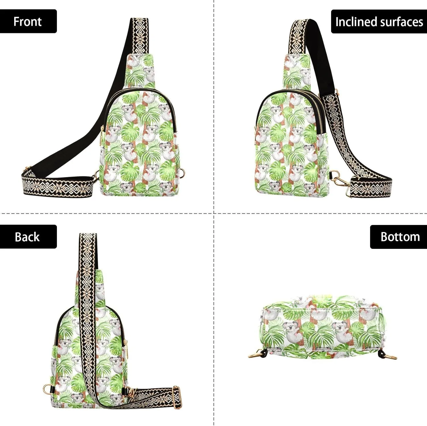 Small Sling Bag Bird Jugle Summer Leather Crossbody Bag Tropical Leaf Floral Trendy Fashion Waist PacksChest Bag