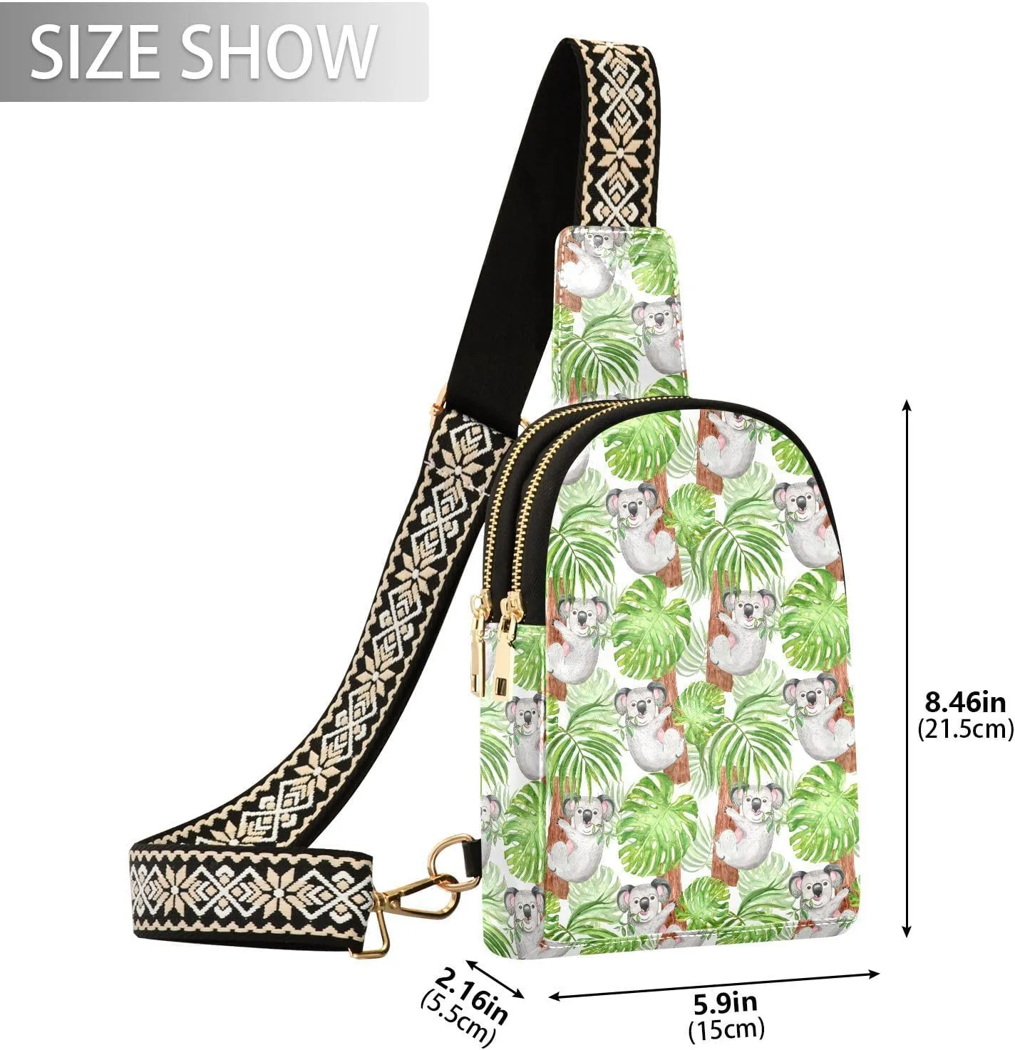 Small Sling Bag Bird Jugle Summer Leather Crossbody Bag Tropical Leaf Floral Trendy Fashion Waist PacksChest Bag