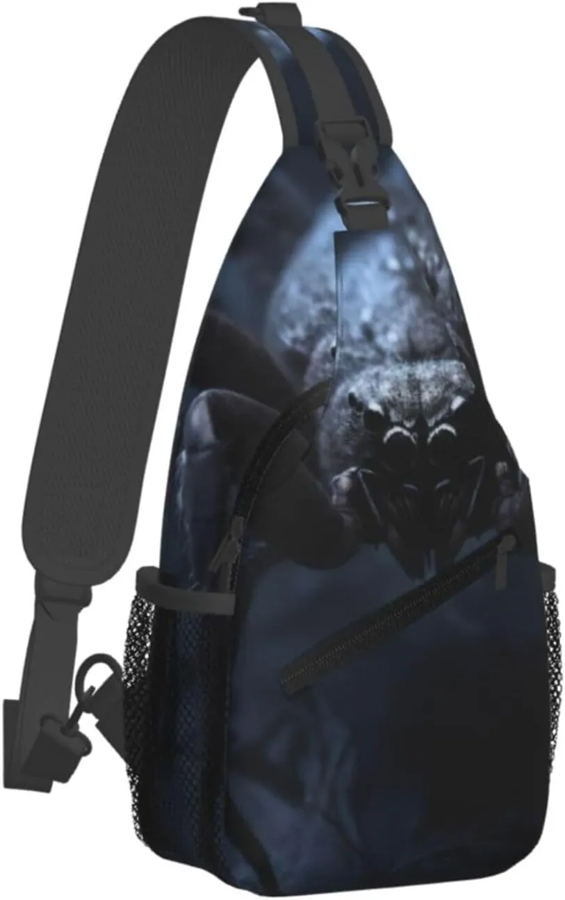 Small Sling Bag Black Spider Crossbody Backpack For Men & Women,Stylish Cross Chest Bag Diagonally