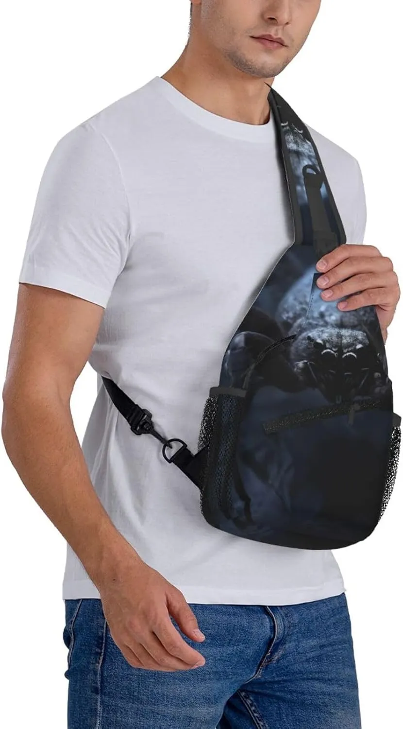 Small Sling Bag Black Spider Crossbody Backpack For Men & Women,Stylish Cross Chest Bag Diagonally
