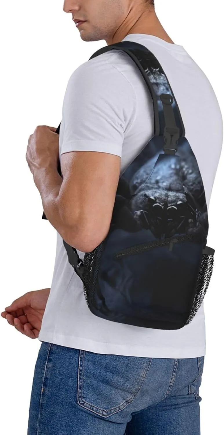 Small Sling Bag Black Spider Crossbody Backpack For Men & Women,Stylish Cross Chest Bag Diagonally