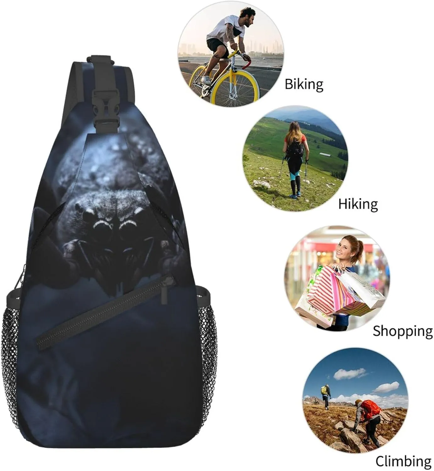Small Sling Bag Black Spider Crossbody Backpack For Men & Women,Stylish Cross Chest Bag Diagonally