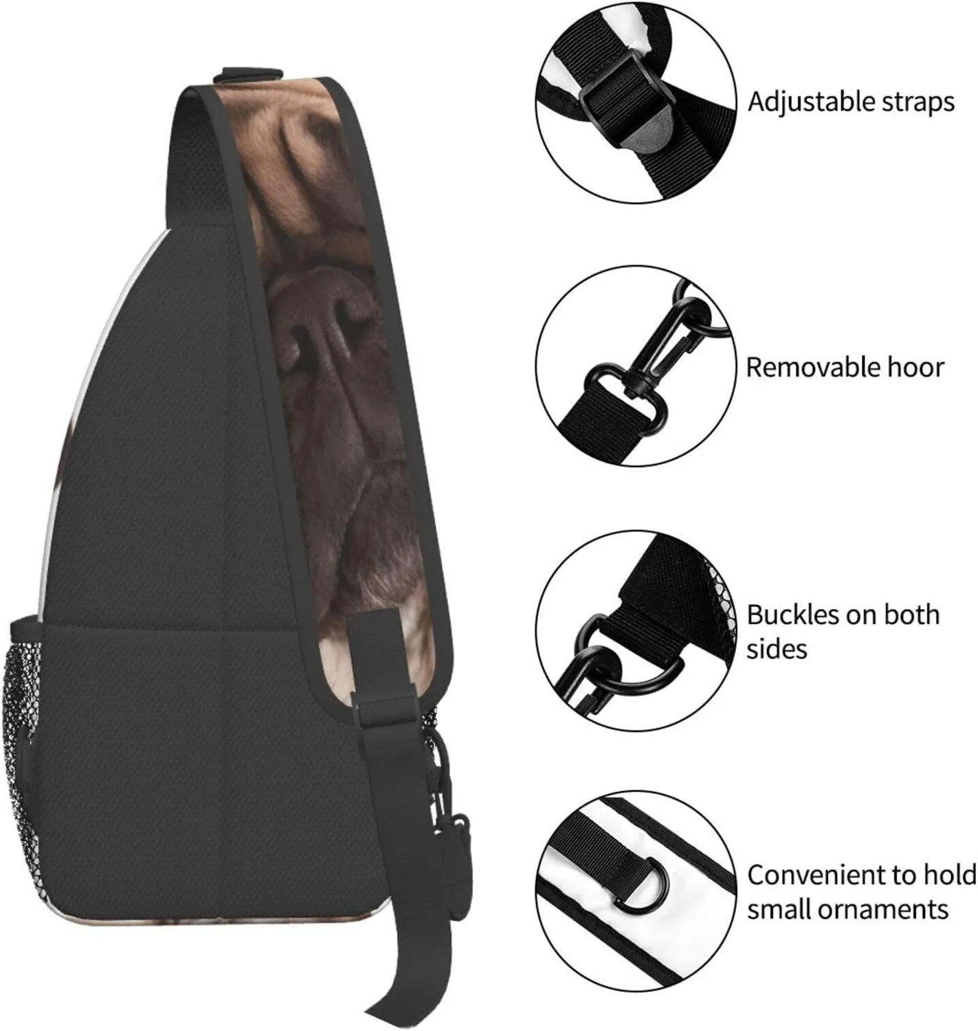 Small Sling Bag Cry Pug Crossbody Backpack For Men & Women,Stylish Cross Chest Bag Diagonally