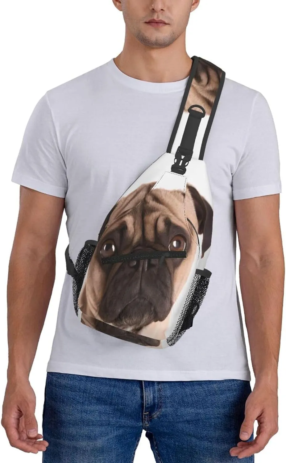 Small Sling Bag Cry Pug Crossbody Backpack For Men & Women,Stylish Cross Chest Bag Diagonally