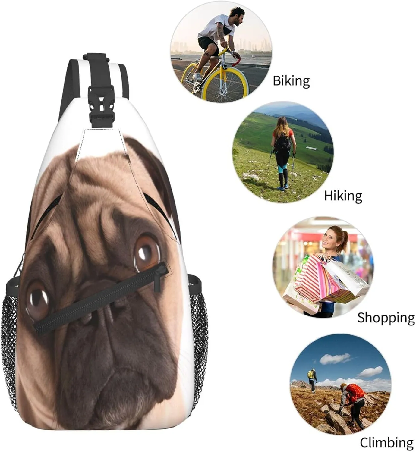 Small Sling Bag Cry Pug Crossbody Backpack For Men & Women,Stylish Cross Chest Bag Diagonally