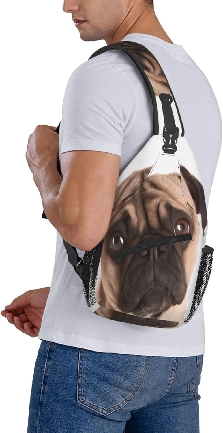 Small Sling Bag Cry Pug Crossbody Backpack For Men & Women,Stylish Cross Chest Bag Diagonally