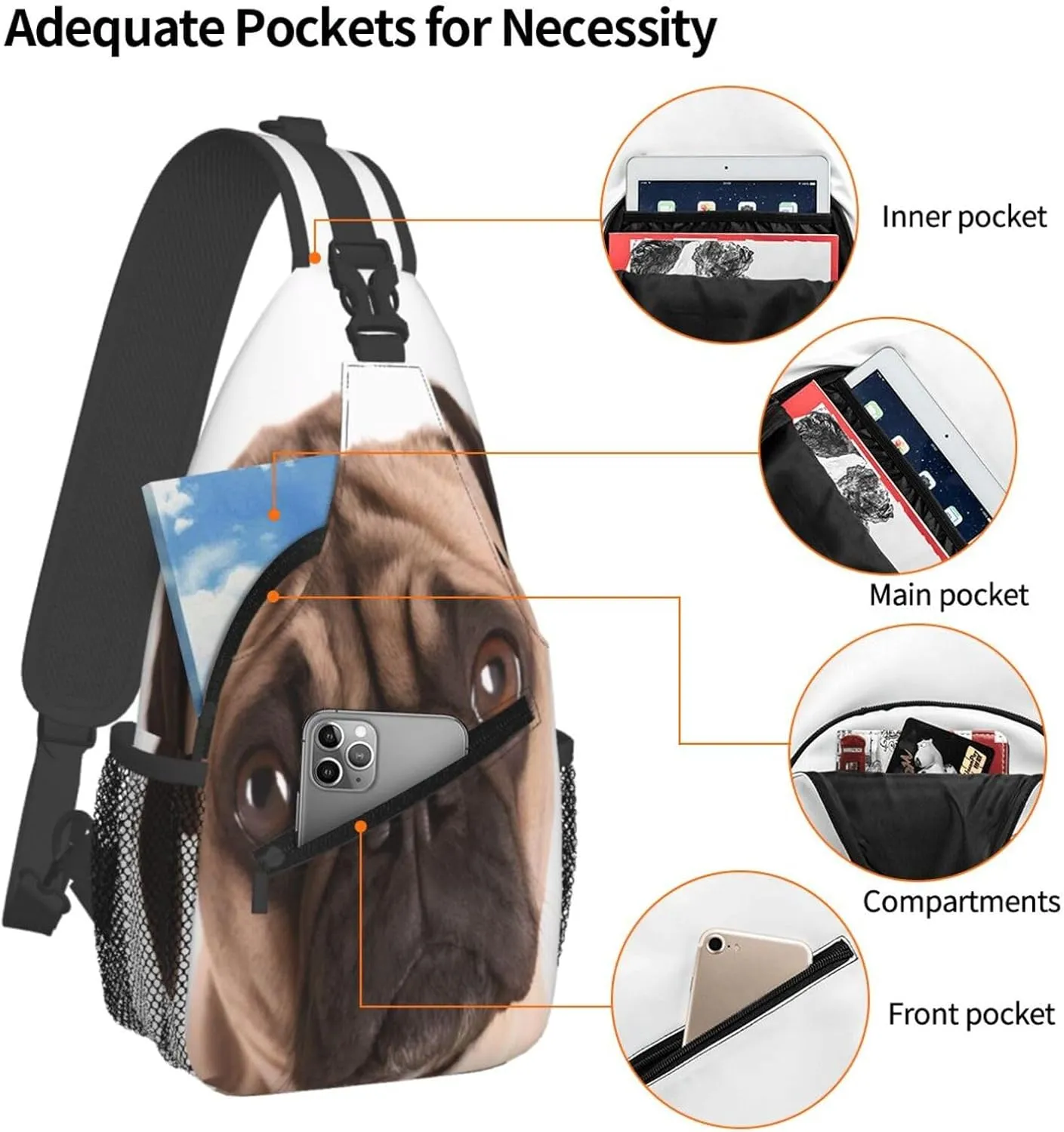 Small Sling Bag Cry Pug Crossbody Backpack For Men & Women,Stylish Cross Chest Bag Diagonally