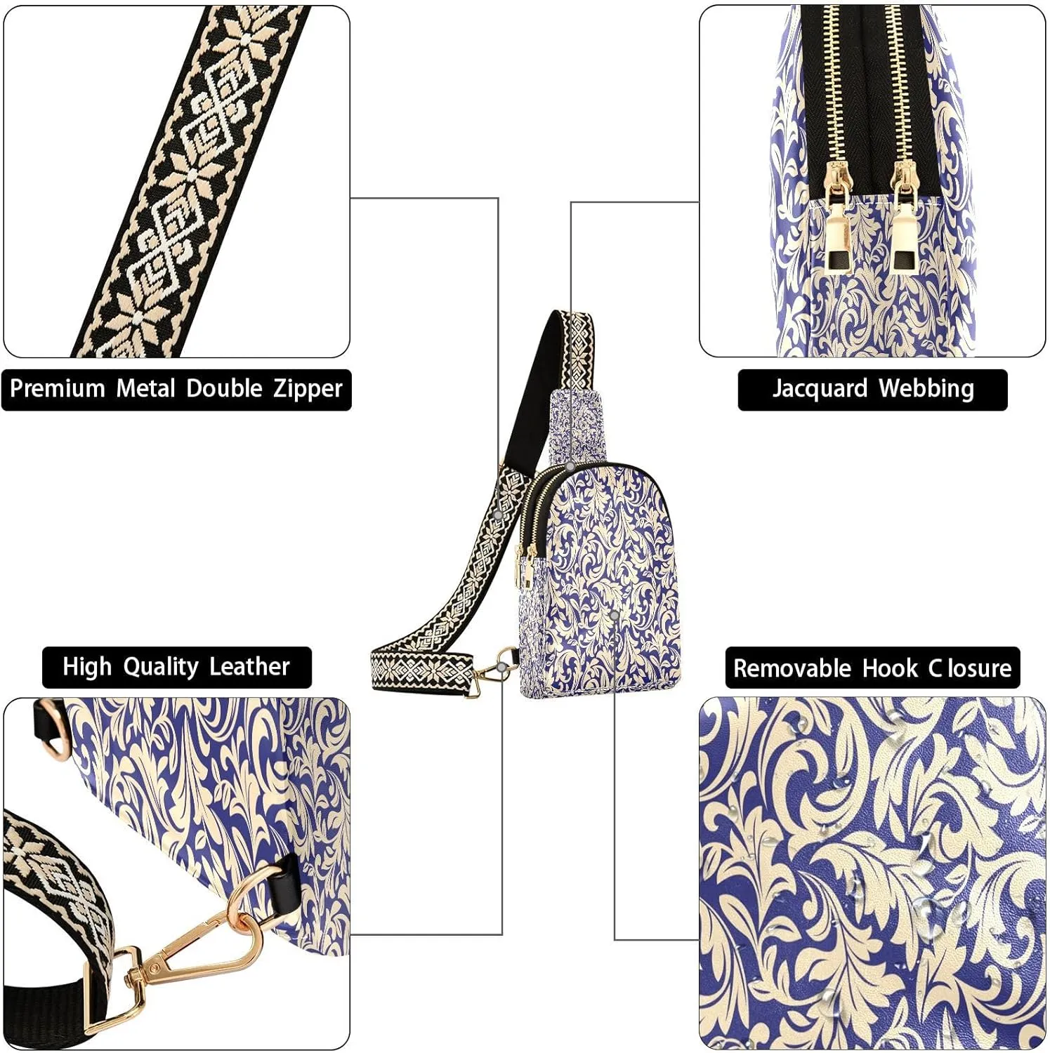 Small Sling Bag for Women Crossbody Baroque Flowers Style Fashion Leather Crossbody Bag for Women Trendy Crossbody Purse Fanny Pack with Adjustable Guitar Strap Outfit