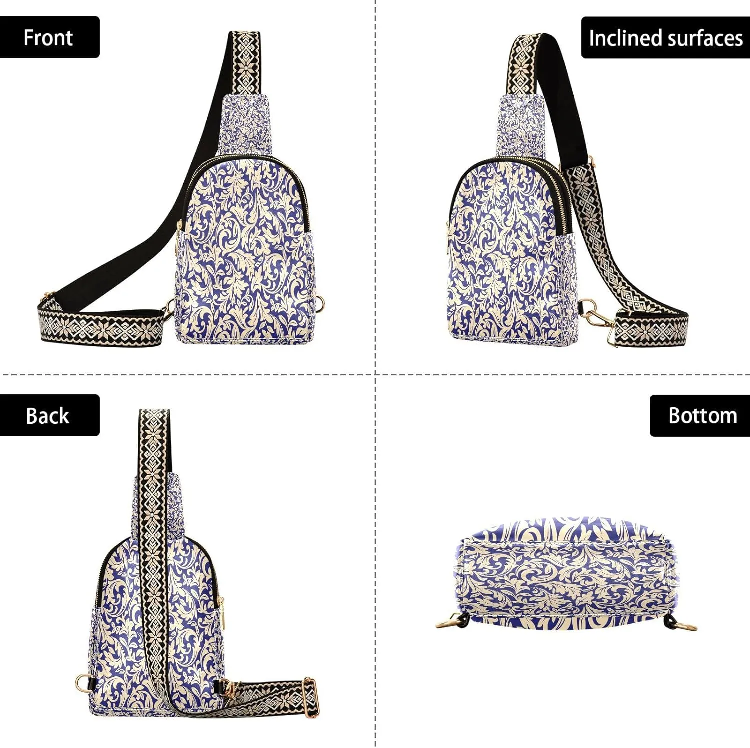 Small Sling Bag for Women Crossbody Baroque Flowers Style Fashion Leather Crossbody Bag for Women Trendy Crossbody Purse Fanny Pack with Adjustable Guitar Strap Outfit