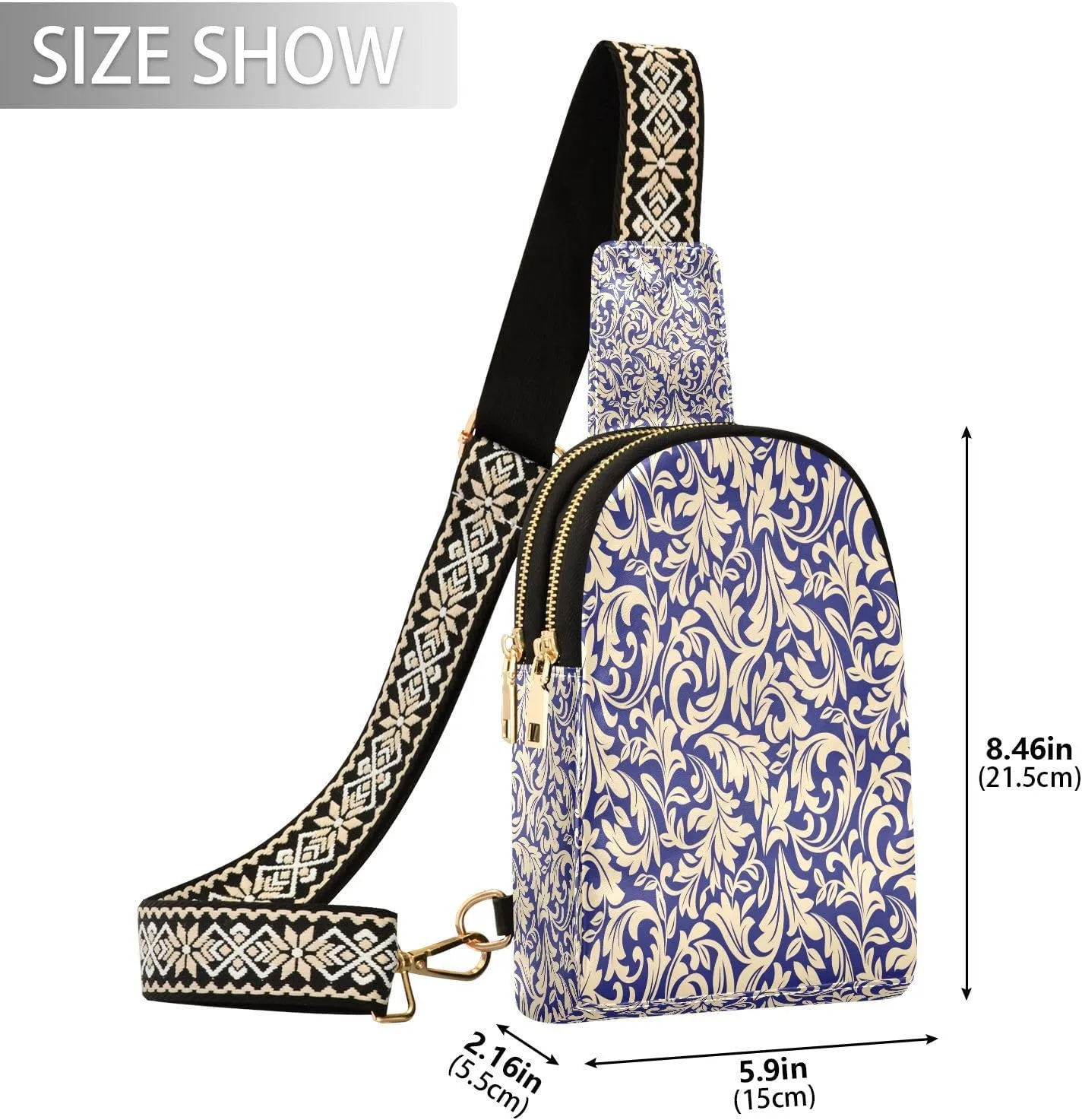 Small Sling Bag for Women Crossbody Baroque Flowers Style Fashion Leather Crossbody Bag for Women Trendy Crossbody Purse Fanny Pack with Adjustable Guitar Strap Outfit