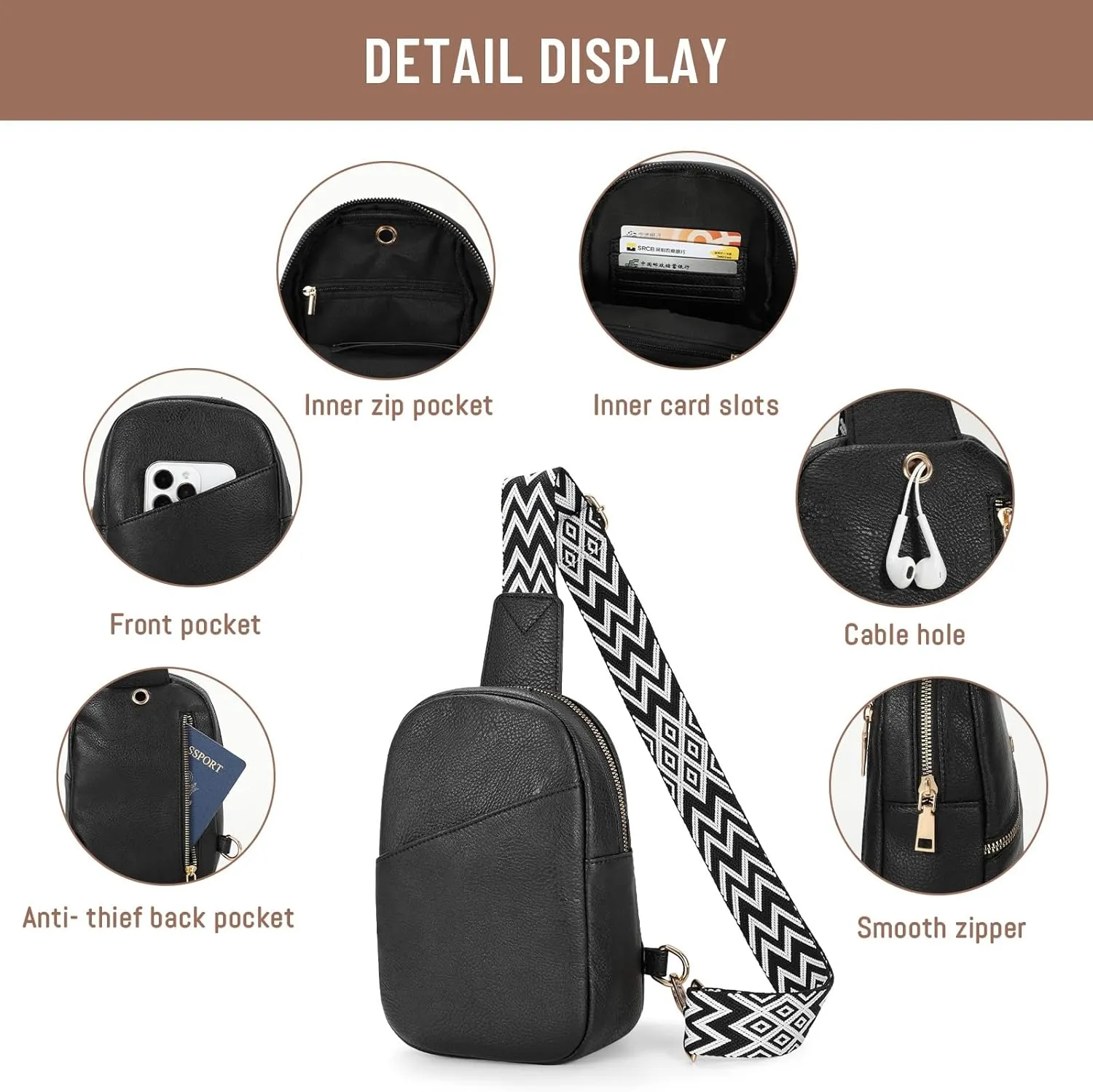 Small Sling Bag for Women Crossbody Leather Fanny Pack Anti-Theft Chest Bag Travel Sling Bags
