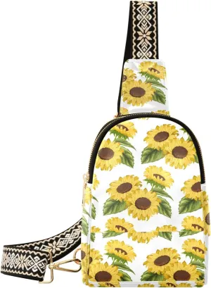 Small Sling Bag for Women Crossbody Sunflowers Bouquets Trendy Crossbody Bag Fashion Waist Packs Beautiful Flowers Leather Chest Bag for Women Fanny Pack with Guitar Strap Travel Outdoor
