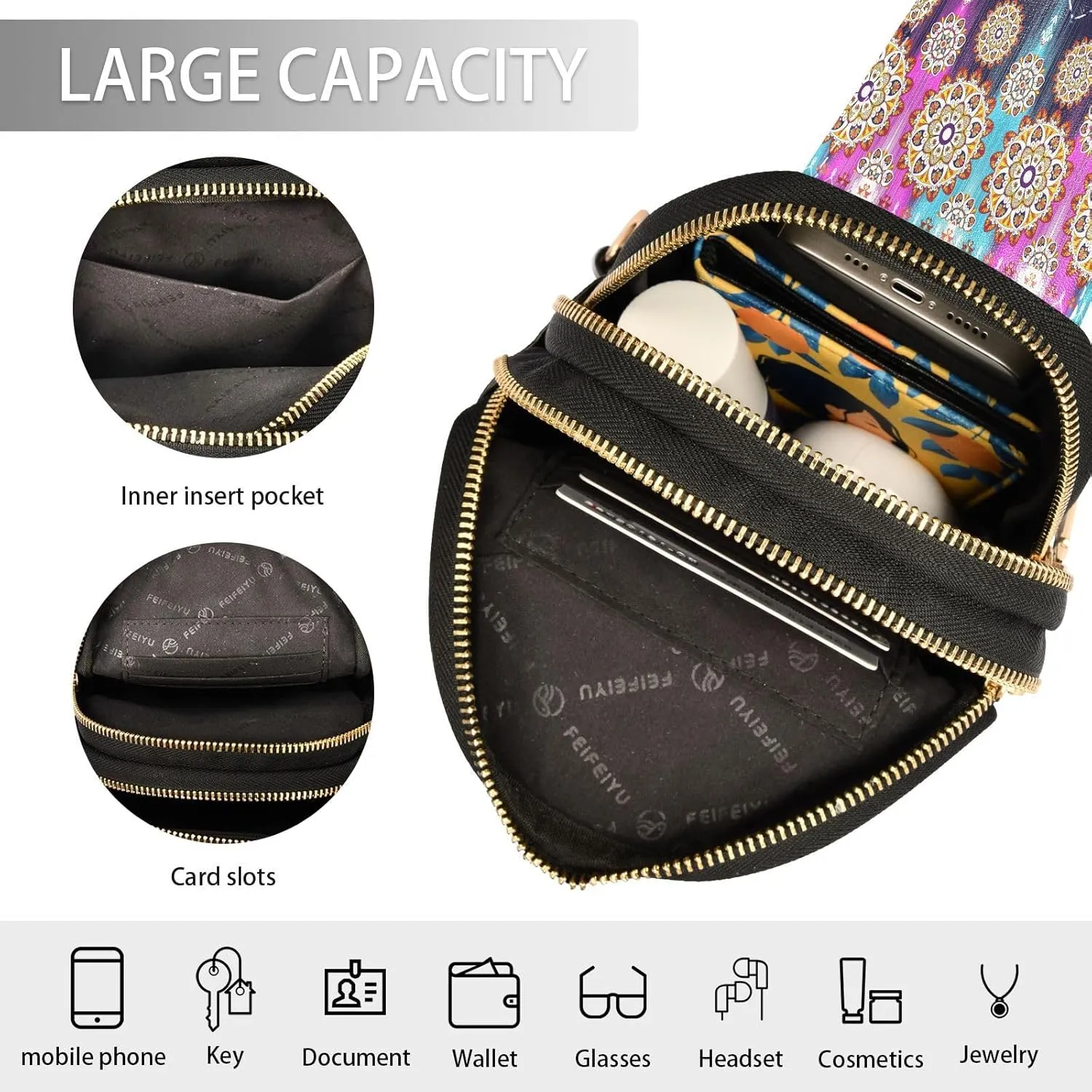 Small Sling Bag for Women Crossbody Tribal Boho Textile Turkey Fashion Leather Crossbody Bag for Women Traditional Embroidery Trendy Crossbody Purse Fanny Pack with Adjustable Guitar Strap
