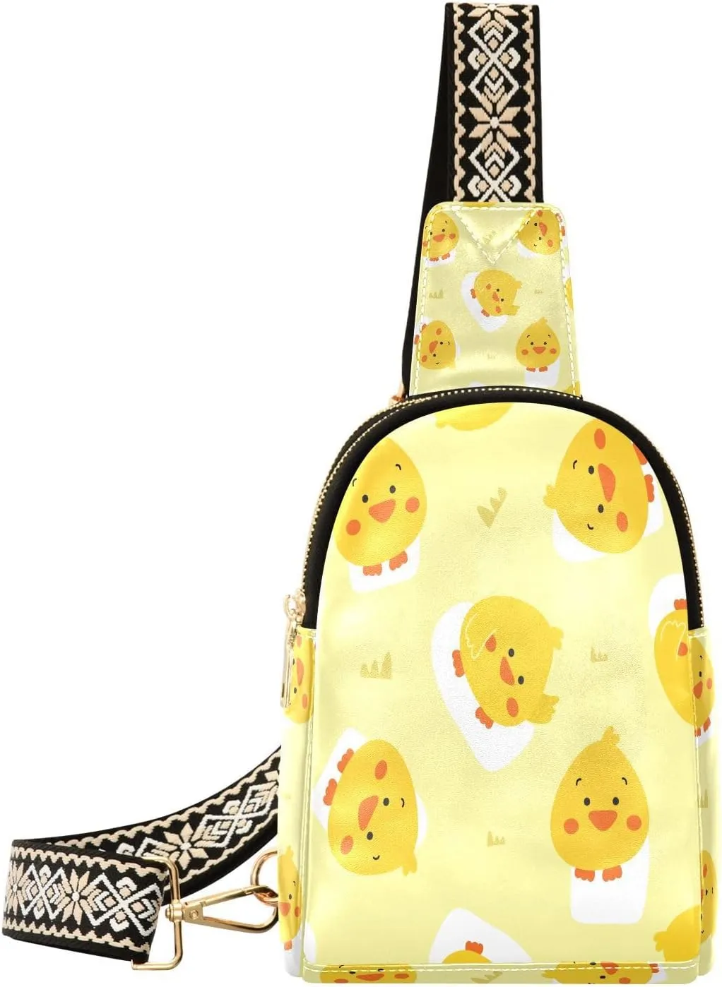 Small Sling Bag for Women Cute Chicken Duck Pattern Trendy Crossbody Bag Fanny Pack with Guitar Strap Yellow Cartoon Leather Chest Bag for Women Outdoor Travel Outfit