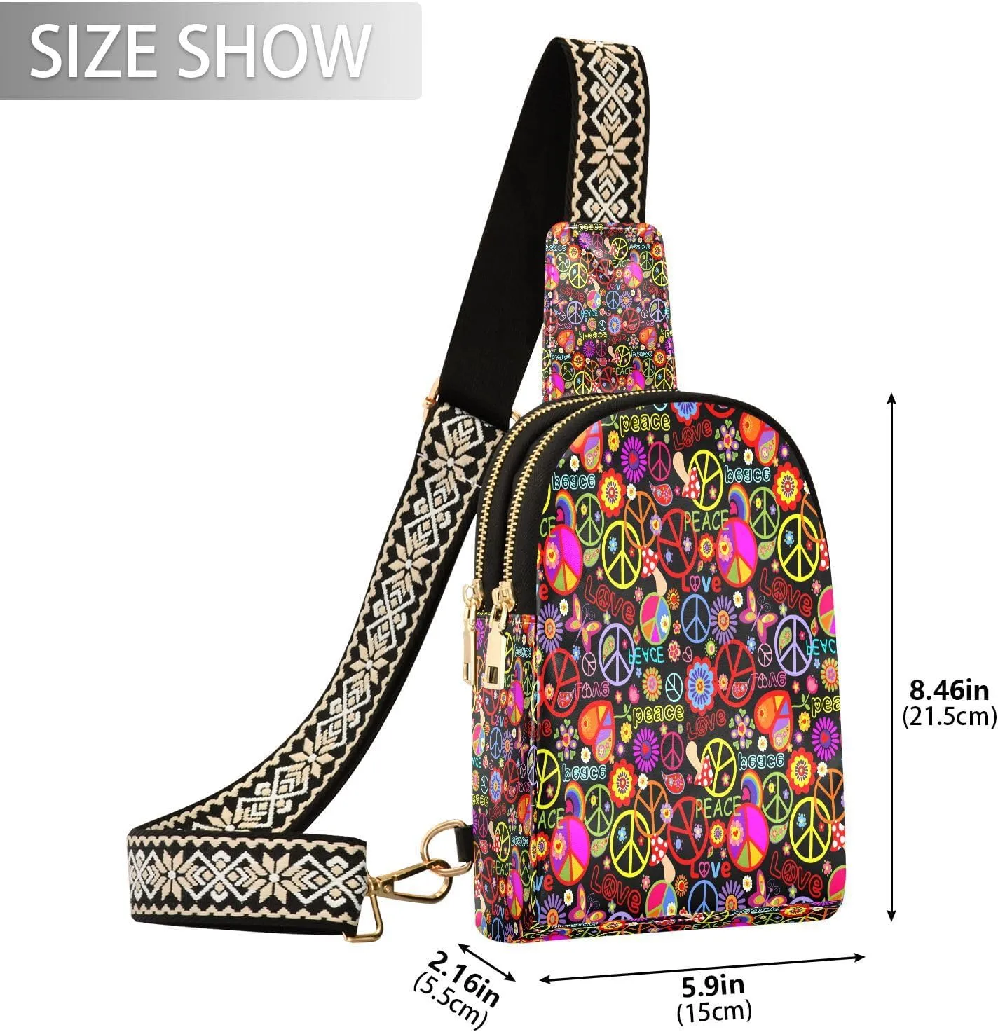 Small Sling Bag for Women Funny Colorful Hippie Trendy Crossbody Bag Fanny Pack with Guitar Strap Leather Chest Bag for Women Outdoor Travel Outfit