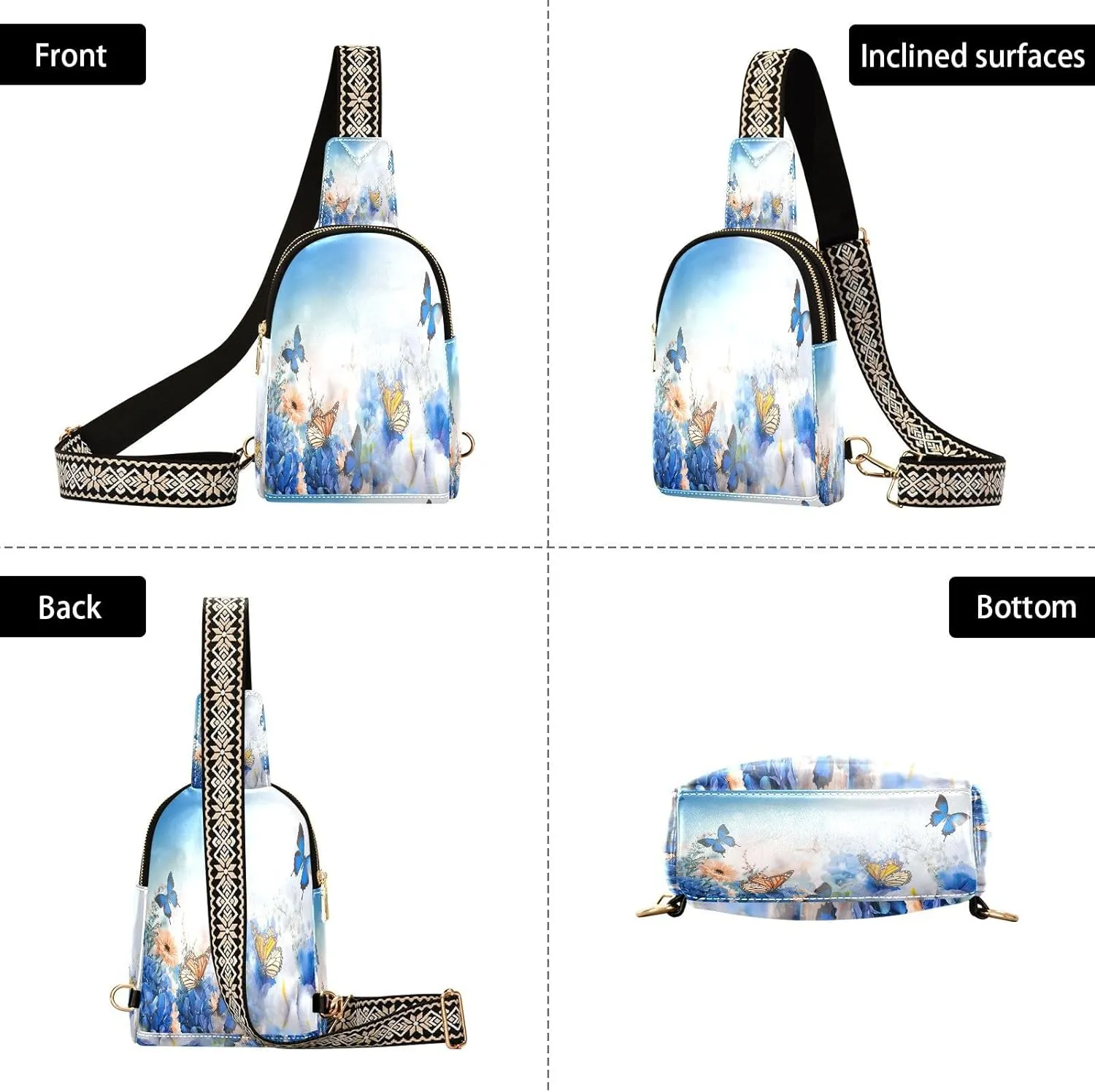Small Sling Bag Spring Flowers Bicycle Trendy Crossbody Bag Fashion Waist Packs Pink Butterfly Leather Chest Bag