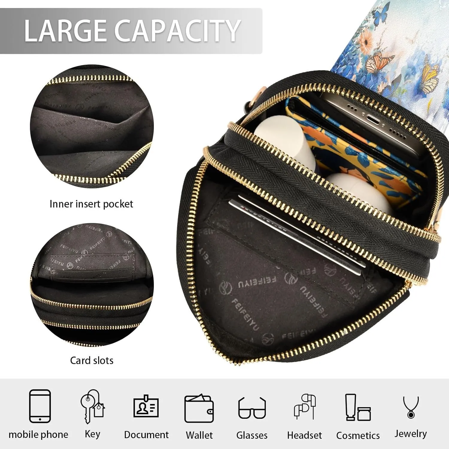Small Sling Bag Spring Flowers Bicycle Trendy Crossbody Bag Fashion Waist Packs Pink Butterfly Leather Chest Bag