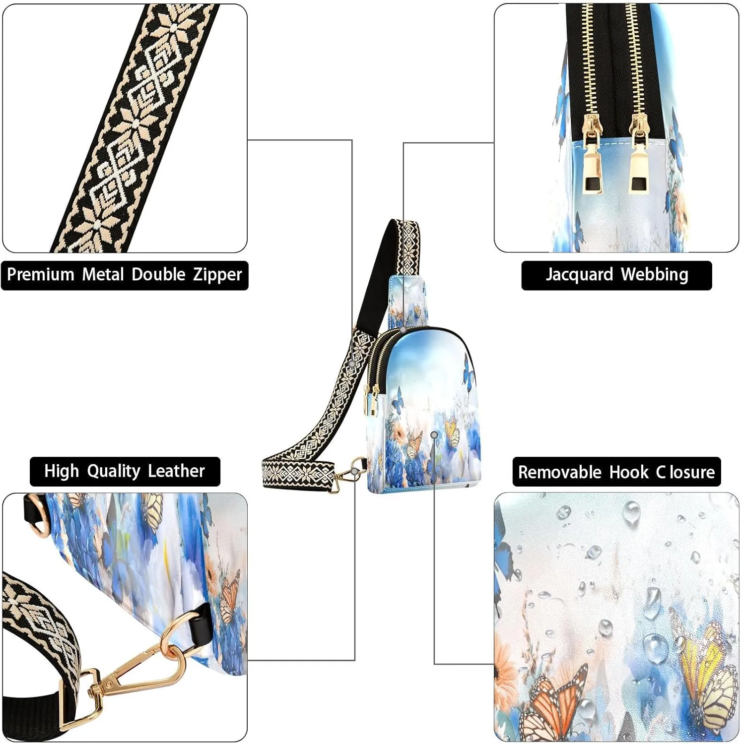 Small Sling Bag Spring Flowers Bicycle Trendy Crossbody Bag Fashion Waist Packs Pink Butterfly Leather Chest Bag