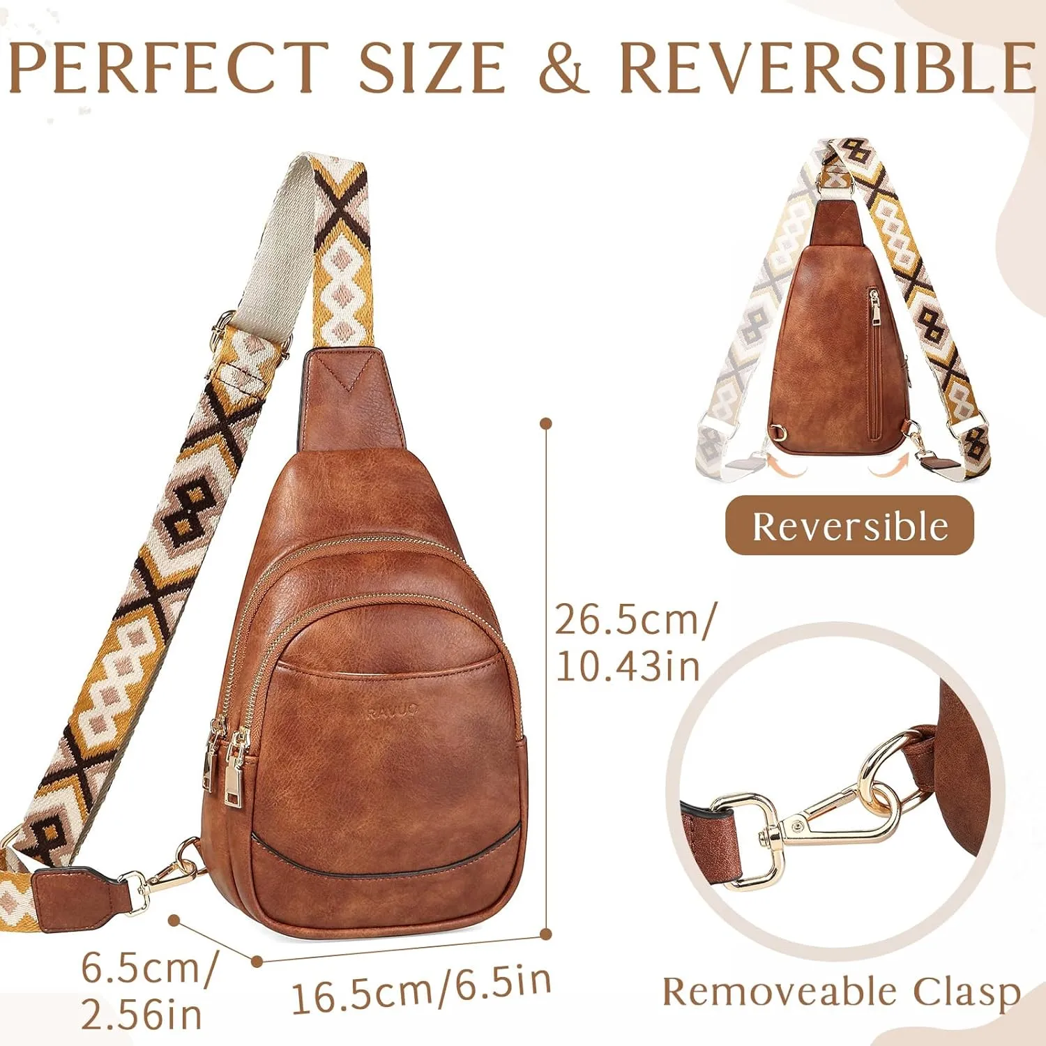 Small Sling Bag,RAVUO Water Resistant Designer Cross body Fanny Packs for Women Fashion Waist Packs with Adjustable Strap,Brown