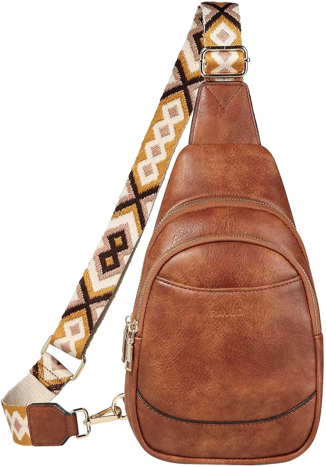Small Sling Bag,RAVUO Water Resistant Designer Cross body Fanny Packs for Women Fashion Waist Packs with Adjustable Strap,Brown