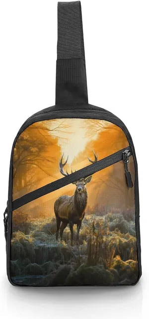Small Sling Chest Bag Crossbody Bag for Men Women,Deer In Forest Lightweight Gym Daypack for Travel Cycling Hiking