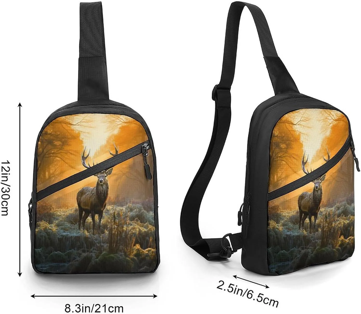 Small Sling Chest Bag Crossbody Bag for Men Women,Deer In Forest Lightweight Gym Daypack for Travel Cycling Hiking