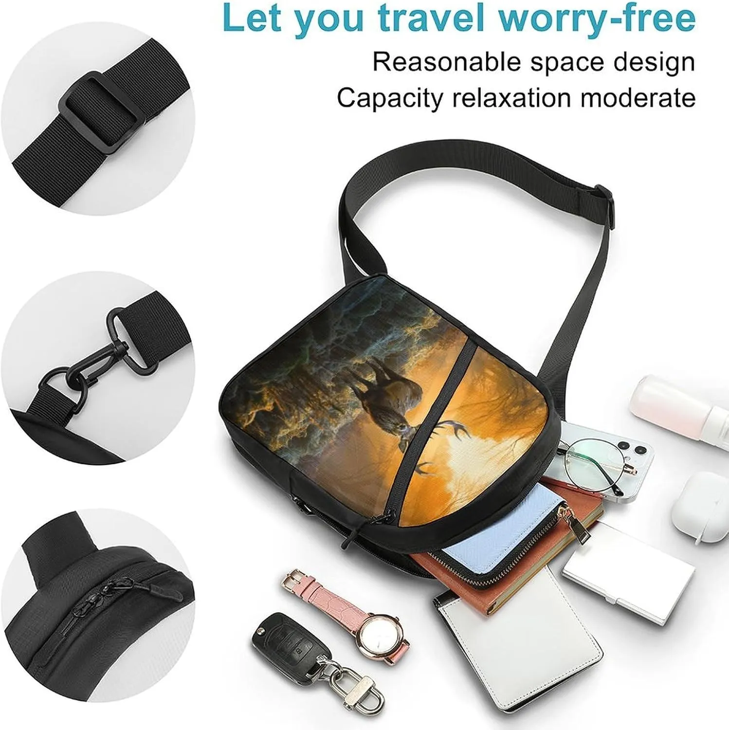 Small Sling Chest Bag Crossbody Bag for Men Women,Deer In Forest Lightweight Gym Daypack for Travel Cycling Hiking