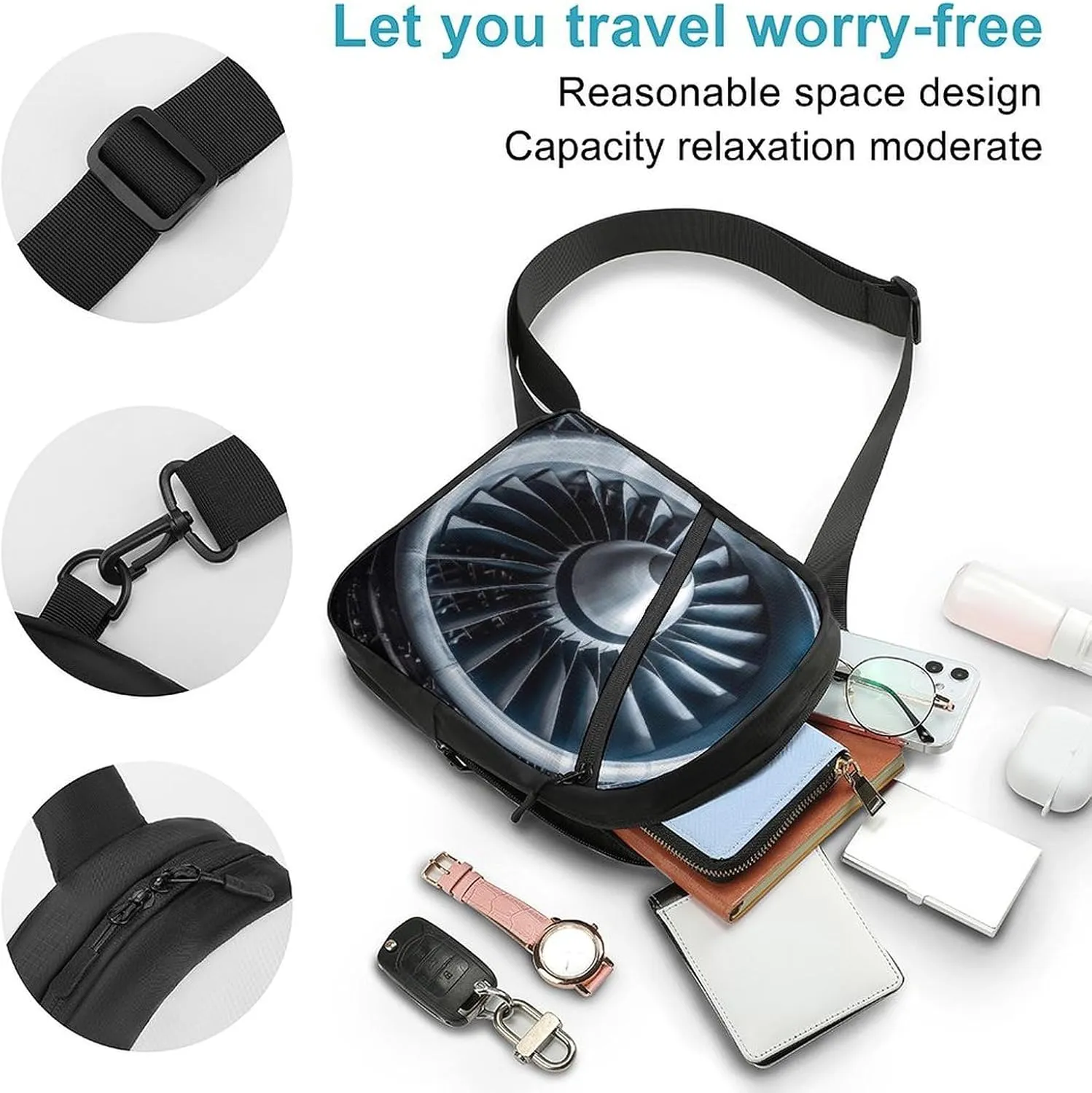 Small Sling Chest Bag Crossbody Bag for Men Women,Jet Engine Lightweight Gym Daypack for Travel Cycling Hiking