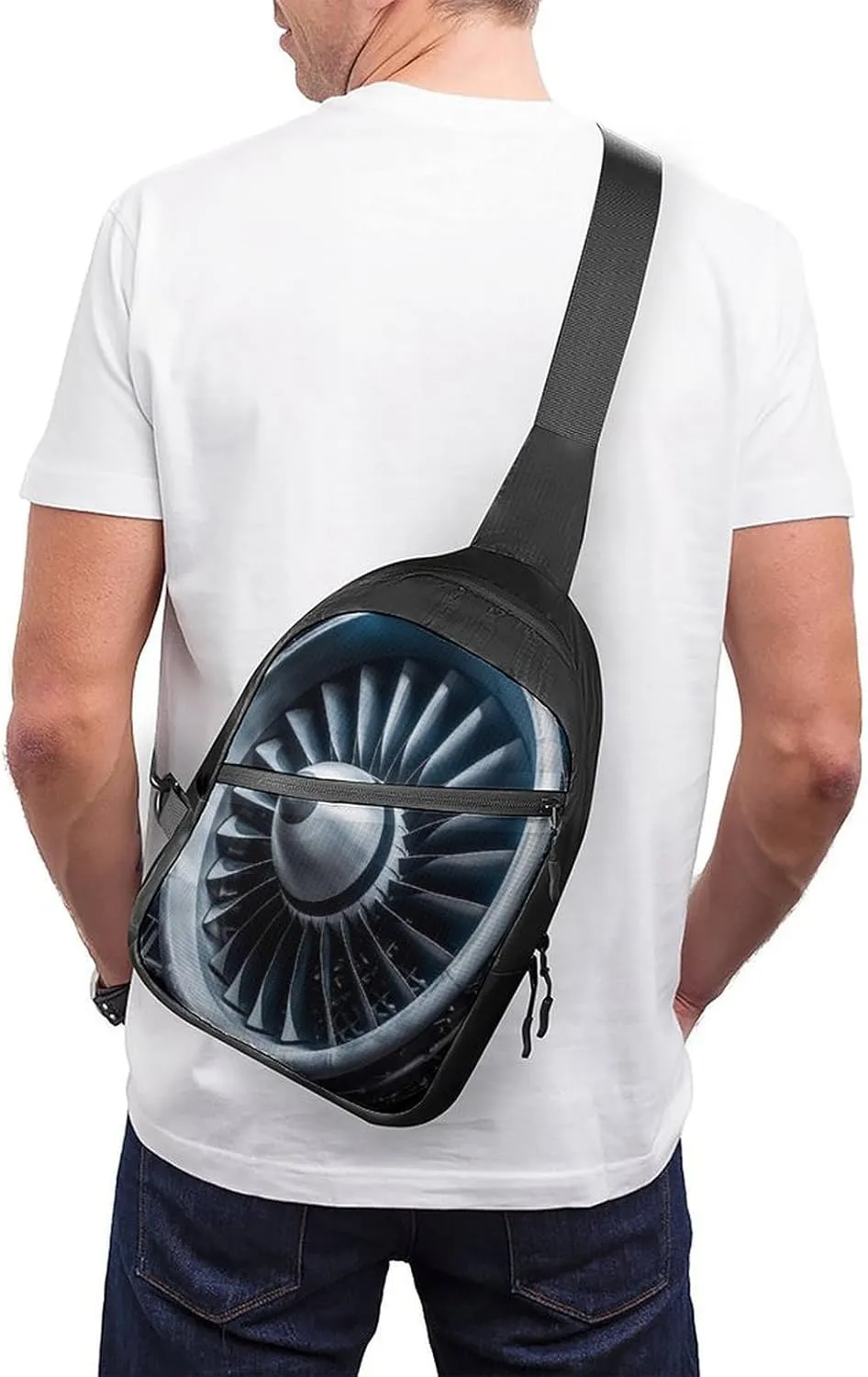 Small Sling Chest Bag Crossbody Bag for Men Women,Jet Engine Lightweight Gym Daypack for Travel Cycling Hiking