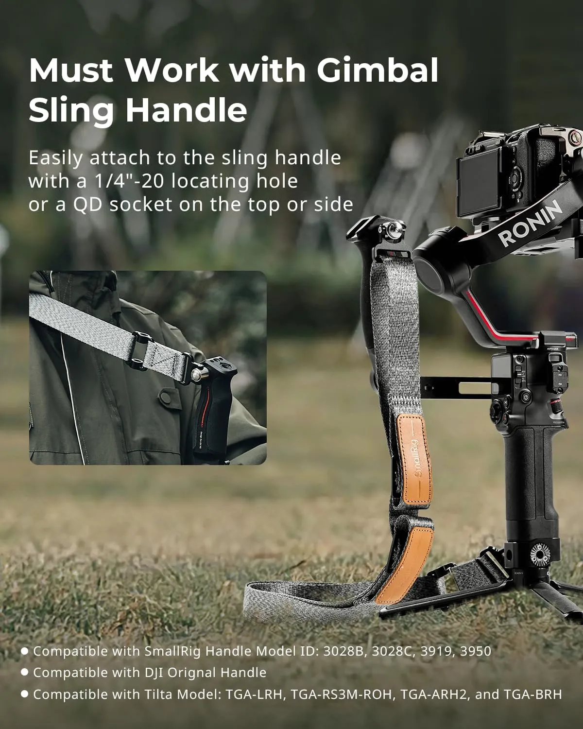 SmallRig Adjustable Sling Handgrip Gimbal Sling Handle w/Shoulder Strap for DJI RS 3 / RS 3 Pro/RS 2 Stabilizer, Ergonomic Grip for Low Angle Shots