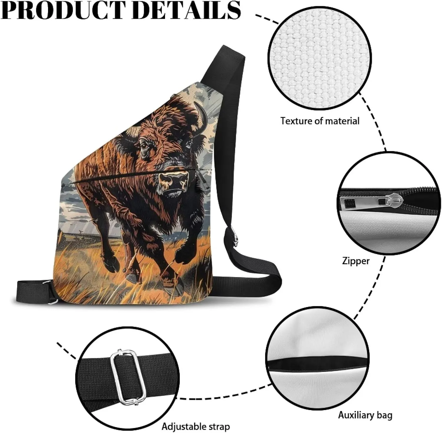 Smooth Zipper Lightweight Animal Sling Bag for Men Anti Theft Travel Phone Crossbody Bag with Pockets
