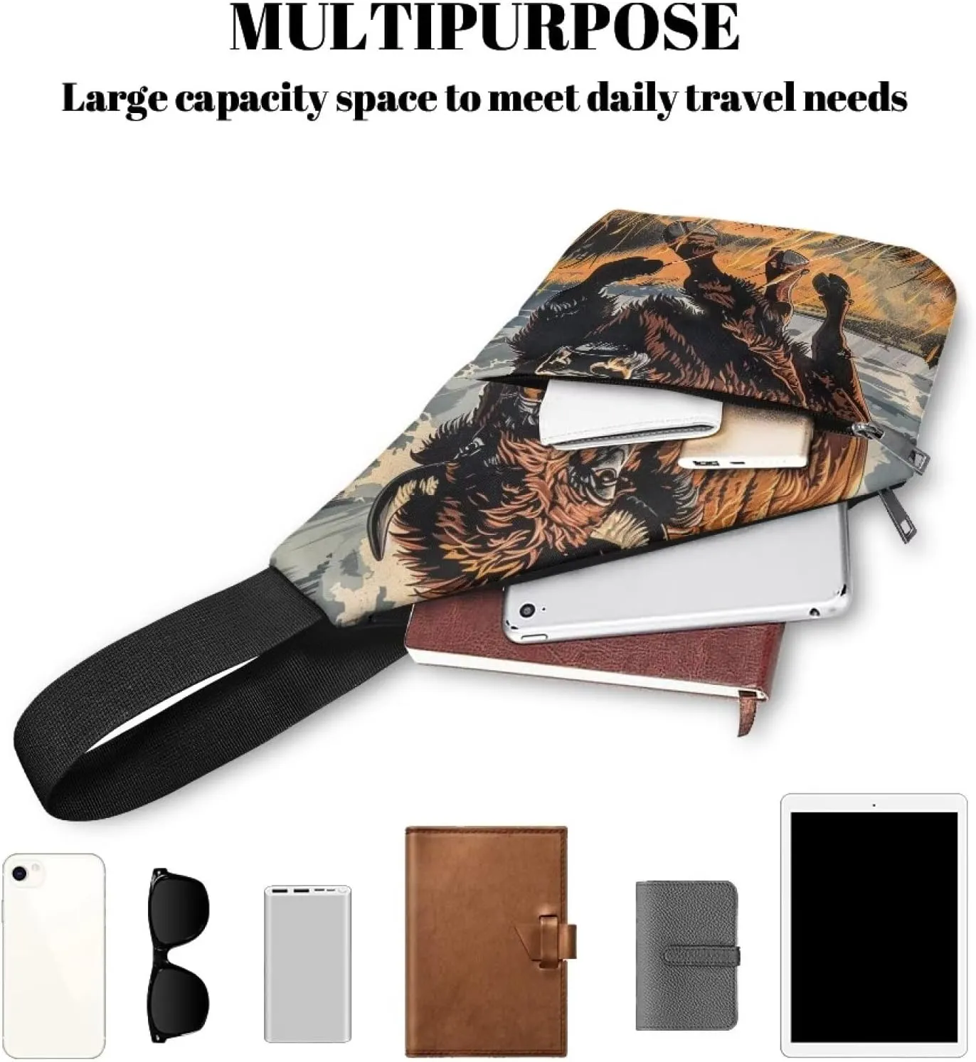 Smooth Zipper Lightweight Animal Sling Bag for Men Anti Theft Travel Phone Crossbody Bag with Pockets