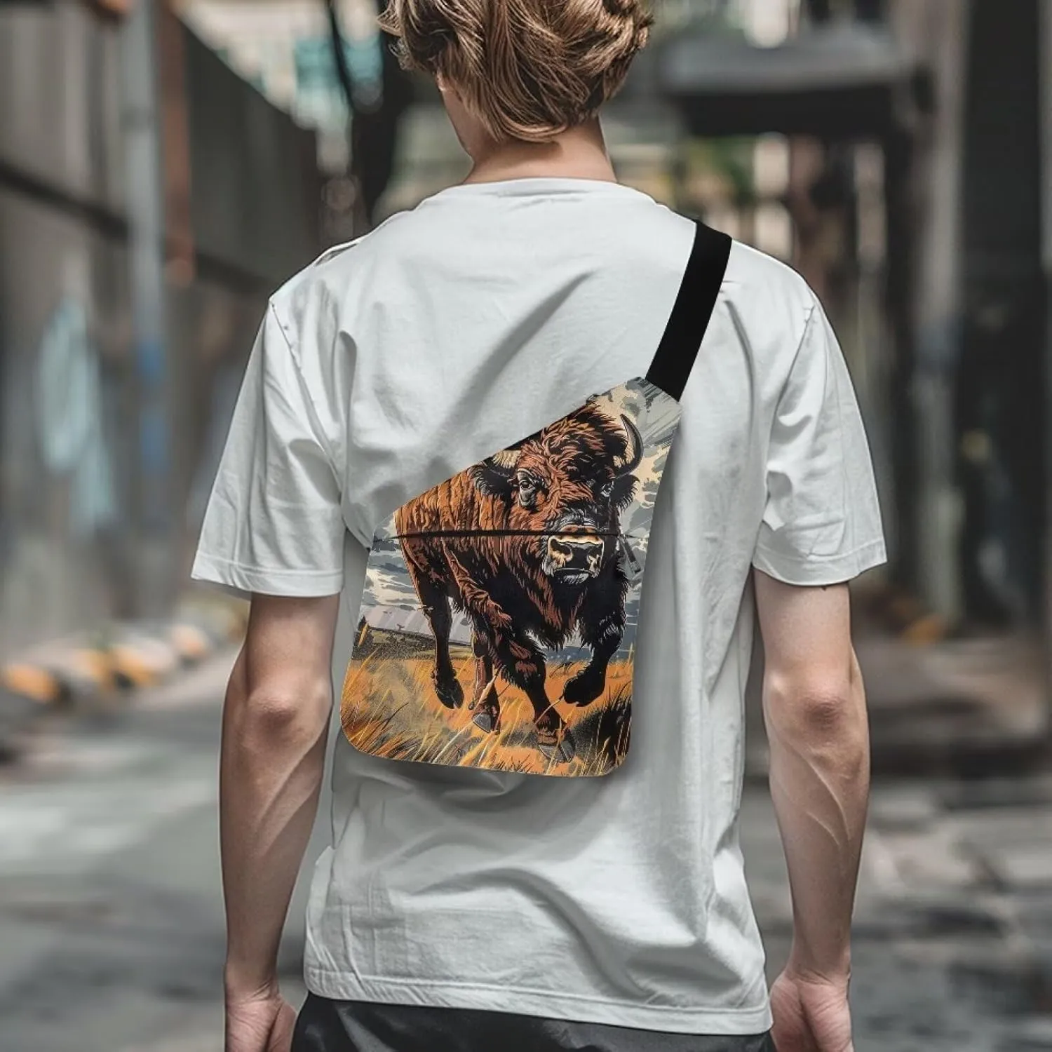 Smooth Zipper Lightweight Animal Sling Bag for Men Anti Theft Travel Phone Crossbody Bag with Pockets