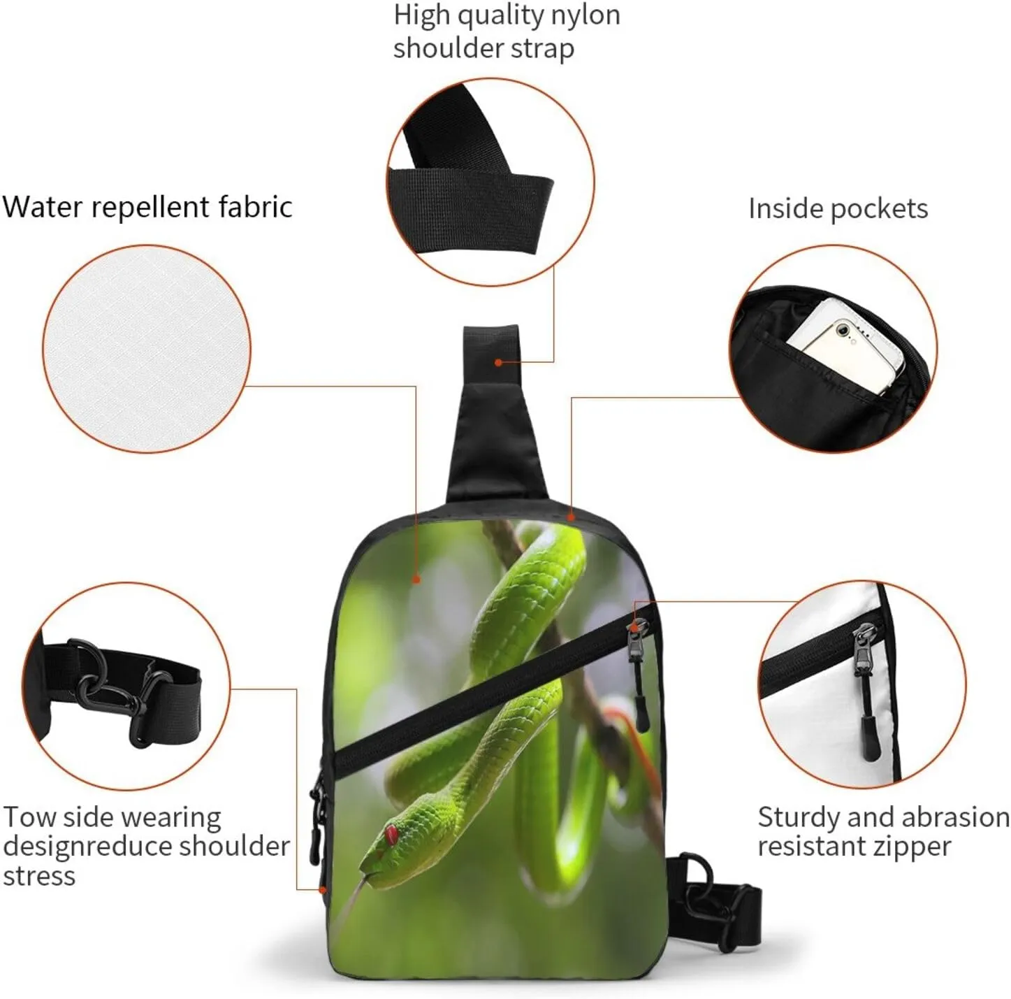 Snake Sling Bag for Men Women, Small Crossbody Sling Backpack Shoulder Chest Bag, Anti Theft Travel Hiking Sports